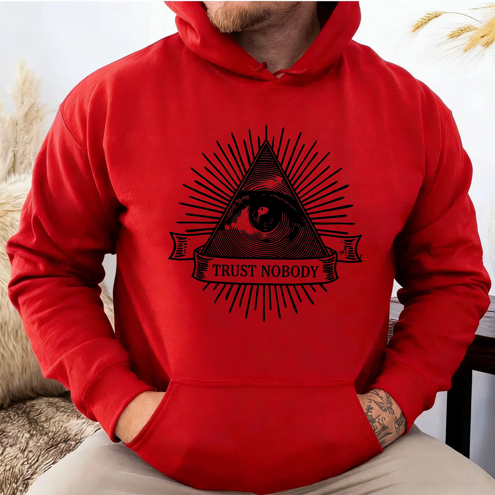 Dorawear™ Trust Nobody All Seeing Eye Hoodie Black Sweatshirt With Pyramid And Eye Design Unisex Casual Wear For Men And Women-Dorawear