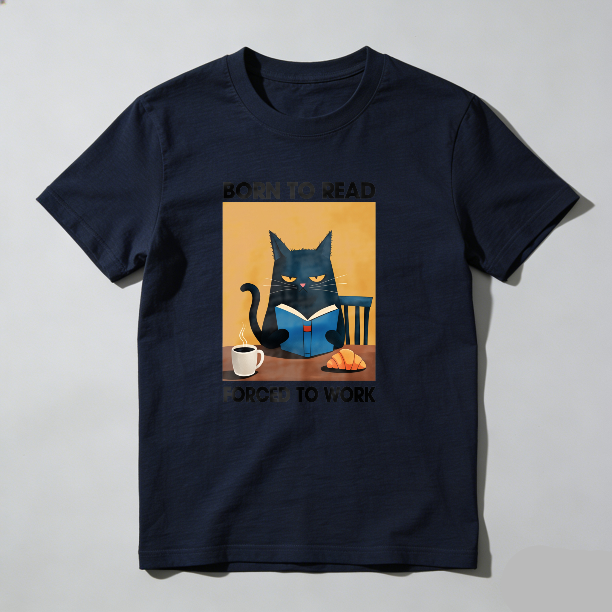 Dorawear™ Cat Reading Book With Coffee And Croissant T Shirt