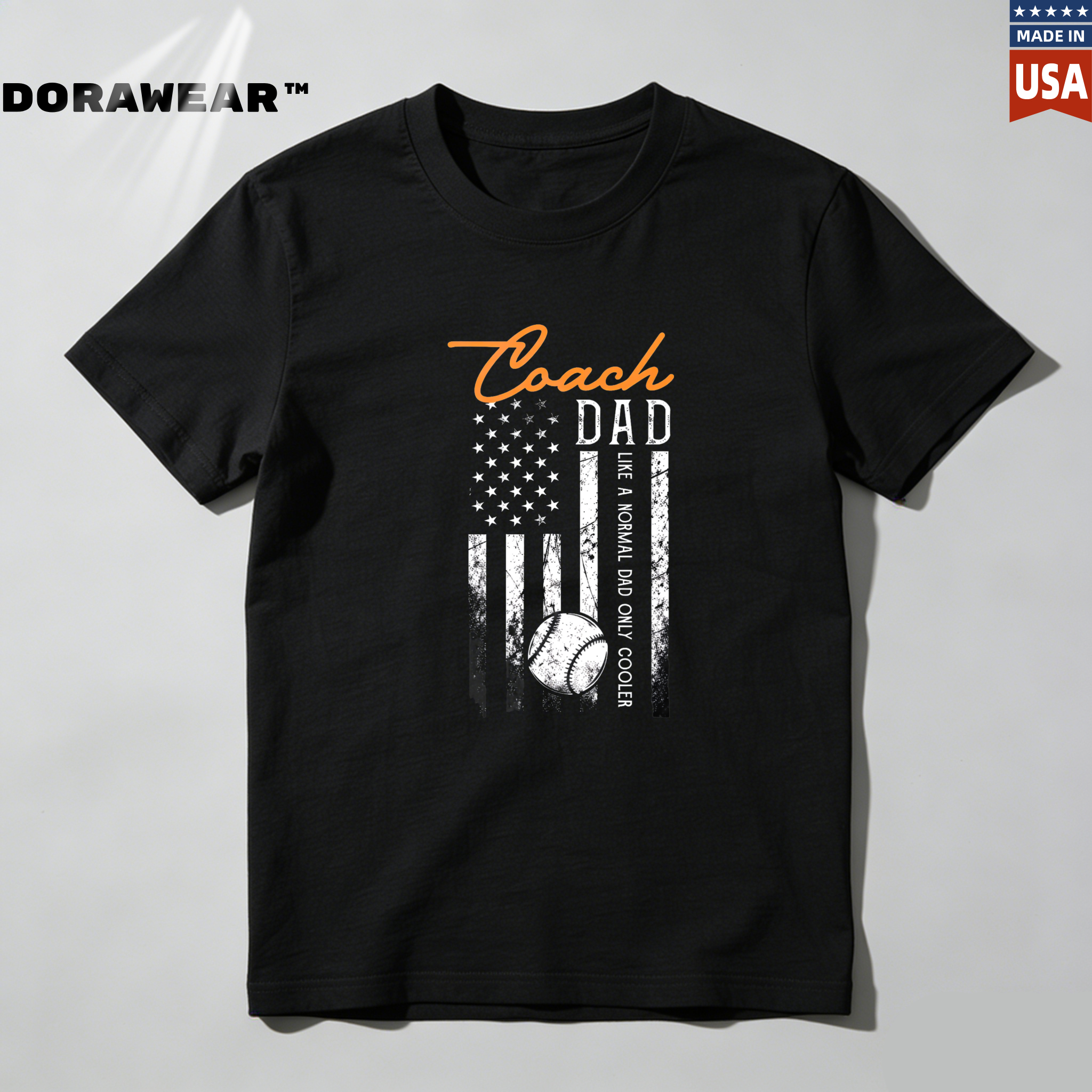 Dorawear™ Coach Dad American Flag Baseball  T Shirt-Dorawear
