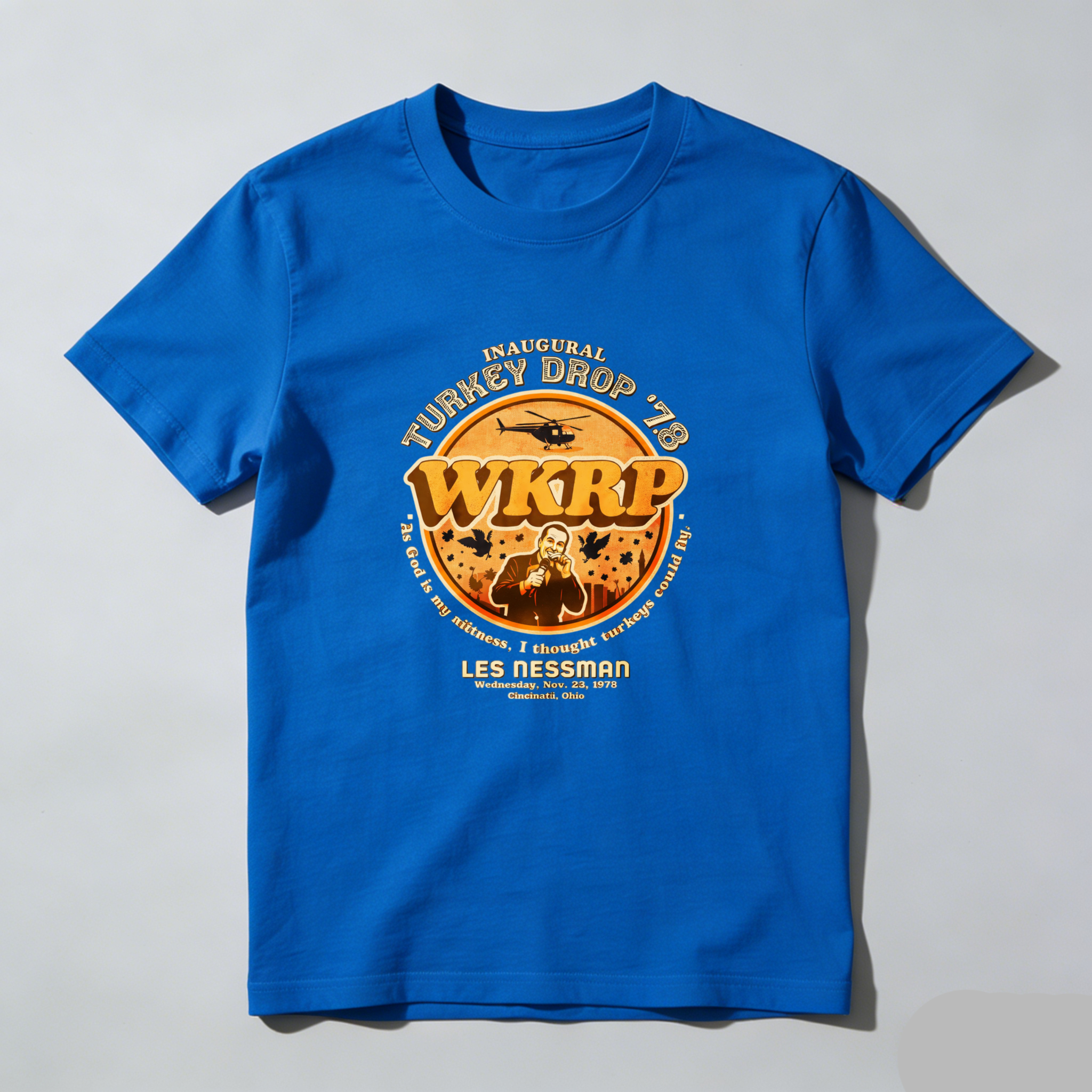Dorawear™ Inaugural Turkey Drop Wkrp Les Nessman Pure Cotton Short Sleeve T Shirt-Dorawear