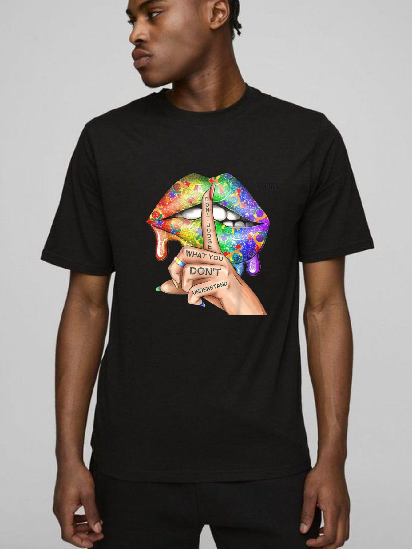 Dorawear™  Colorful Lips With Text And Hand T Shirt