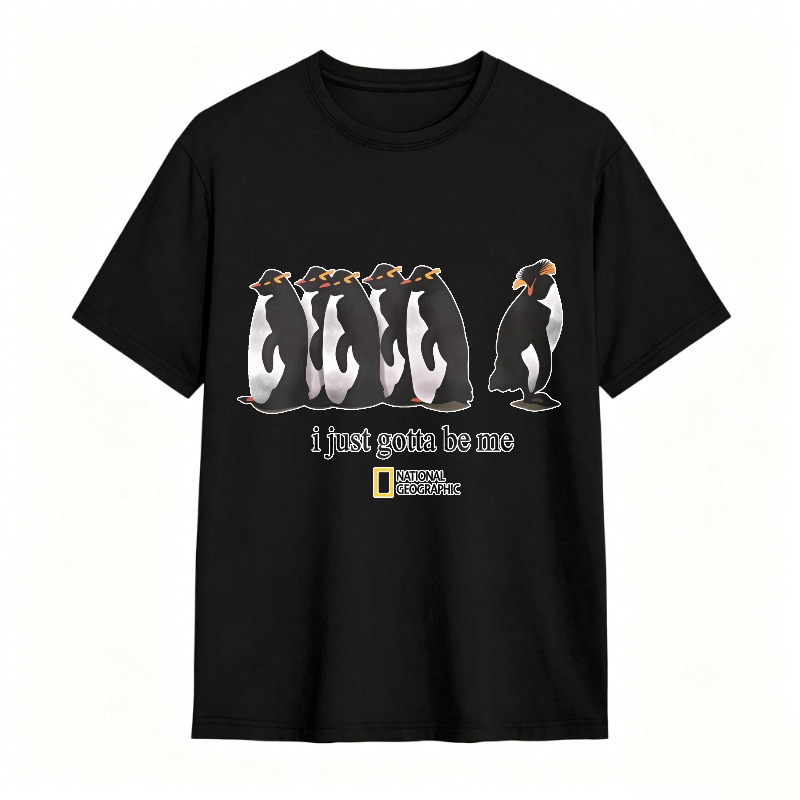 Dorawear™Penguins Standing In A Row With One Walking Away I Just Gotta Be Me National Geographic Logo Unisex Classic T-shirt