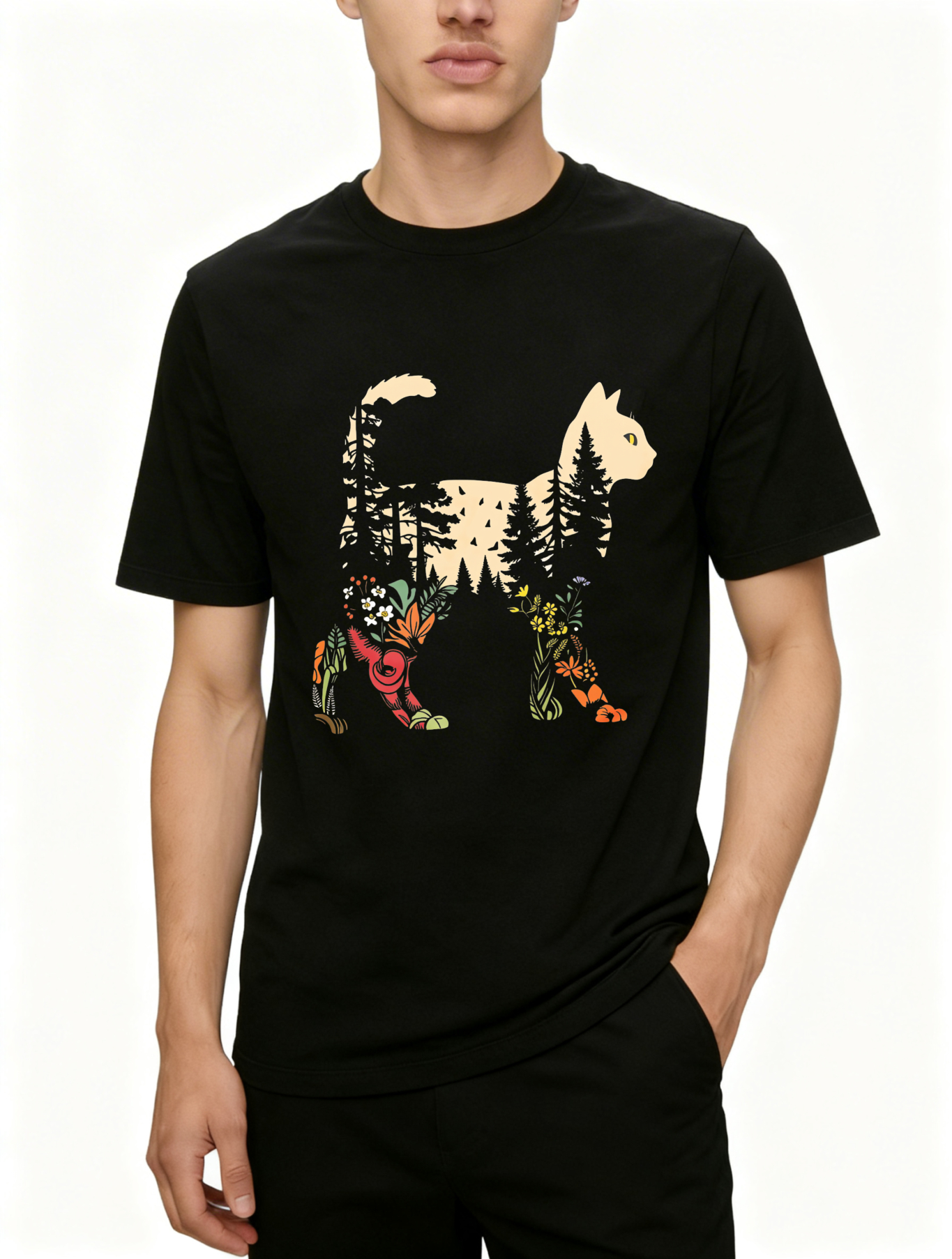 Dorawear™ Cat Forest Flowers Pattern Art Design T Shirt