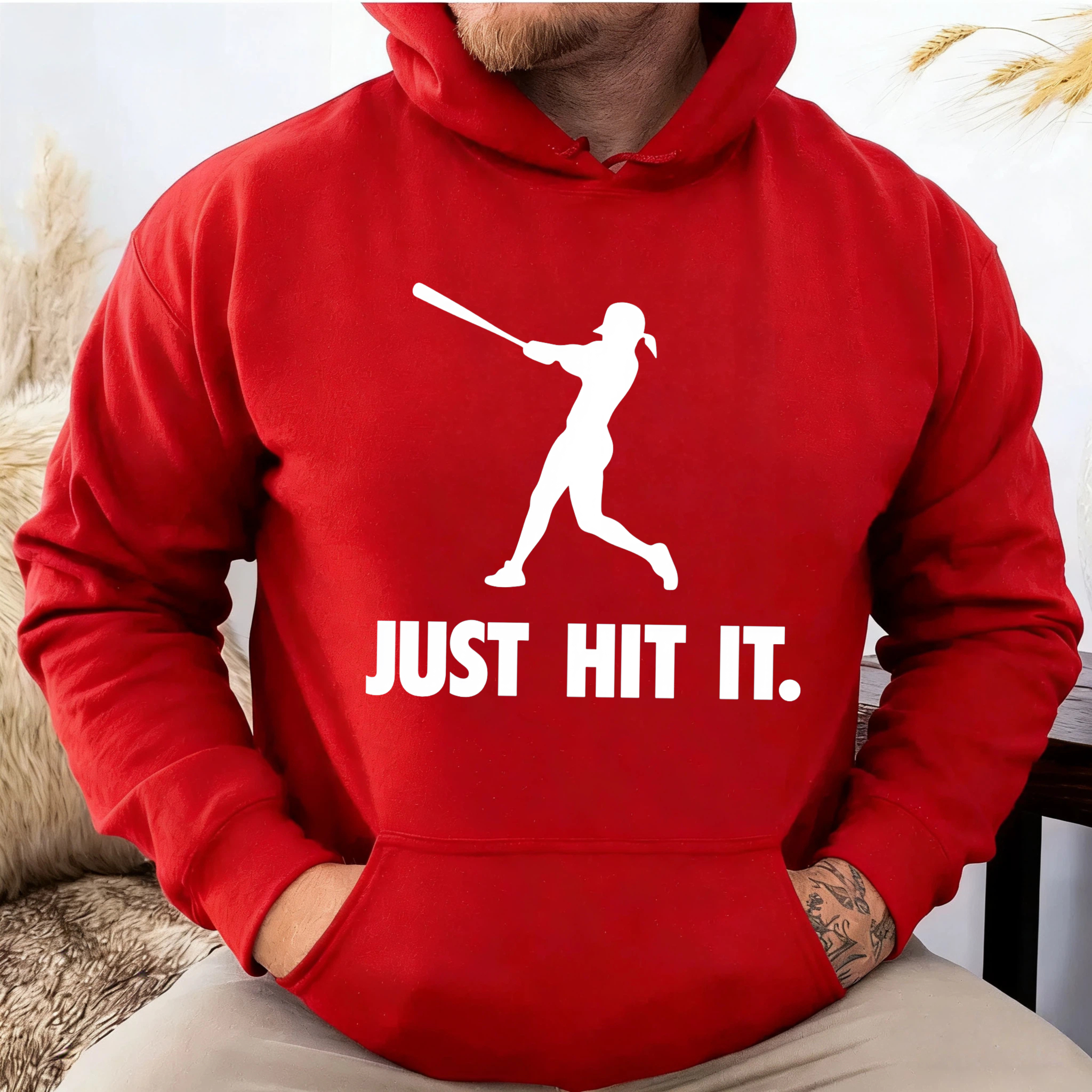 Dorawear™ Just Hit It Softball Player Silhouette Hoodie For Women And Men Sport Inspired Casual Sweatshirt With Pocket And Drawstring Hood-Dorawear