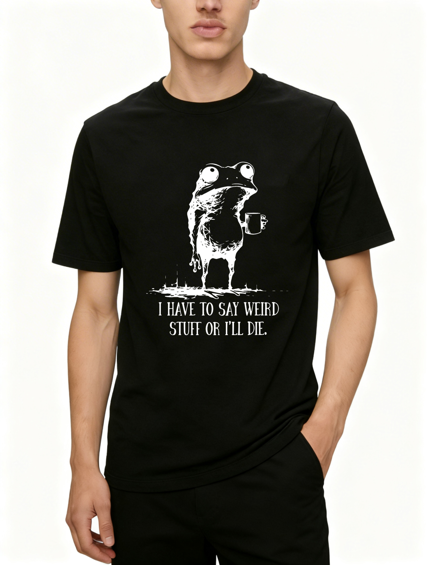 Dorawear™ Frog Holding Mug With Text Below T Shirt