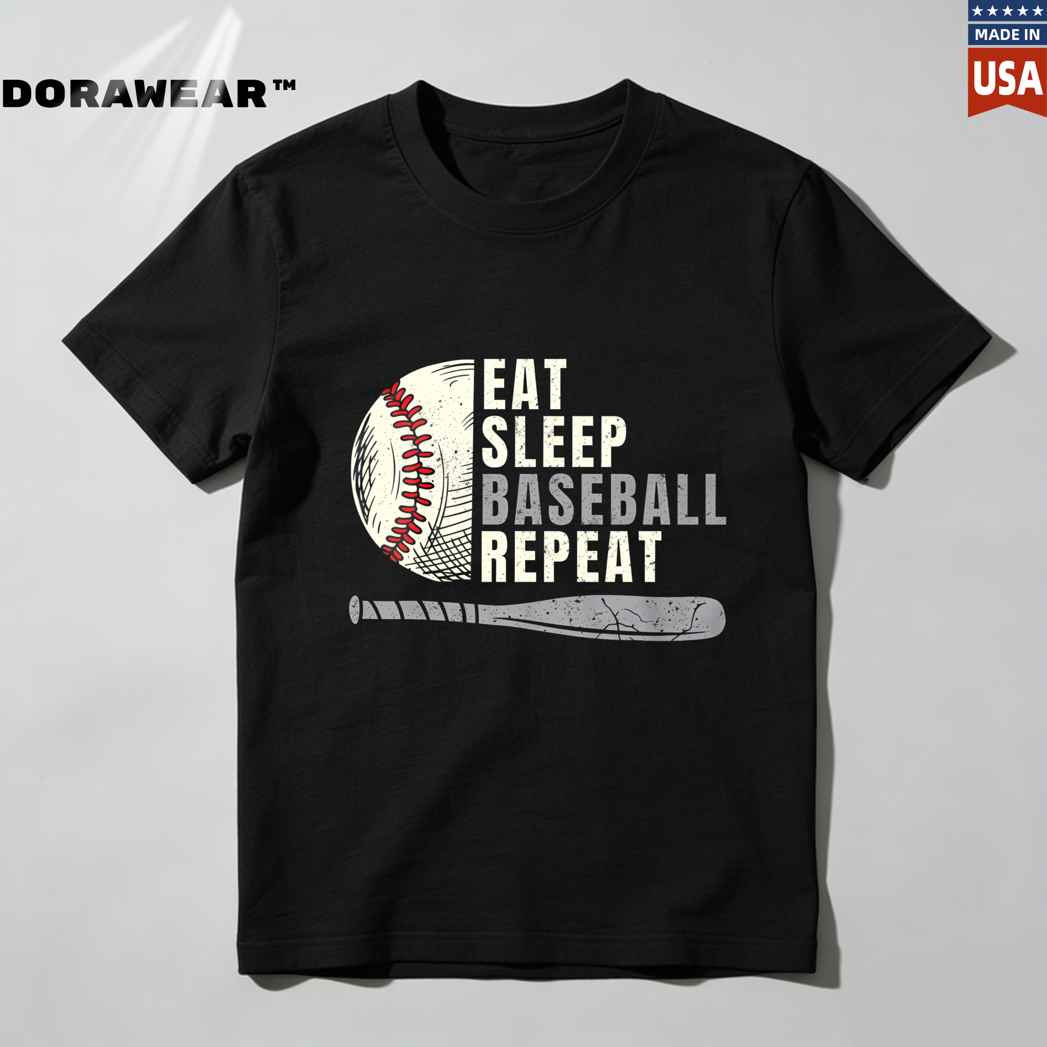 Dorawear™ Eat Sleep Baseball Repeat Ball Bat  T Shirt-Dorawear