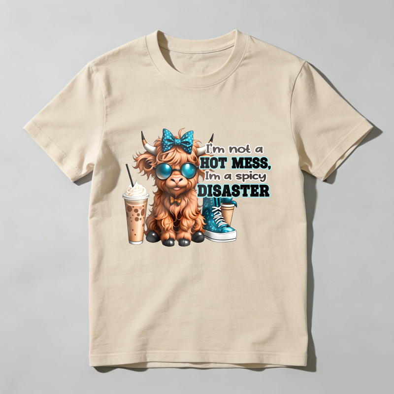 Dorawear™ Cute Cow With Sunglasses And Coffee T Shirt 100% cotton