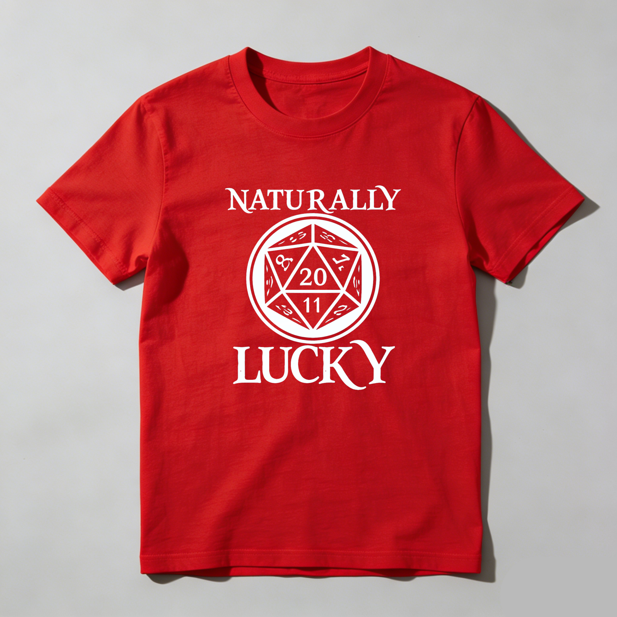 Dorawear™ Naturally Lucky D20 Dice Design Pure Cotton Short Sleeve T Shirt-Dorawear