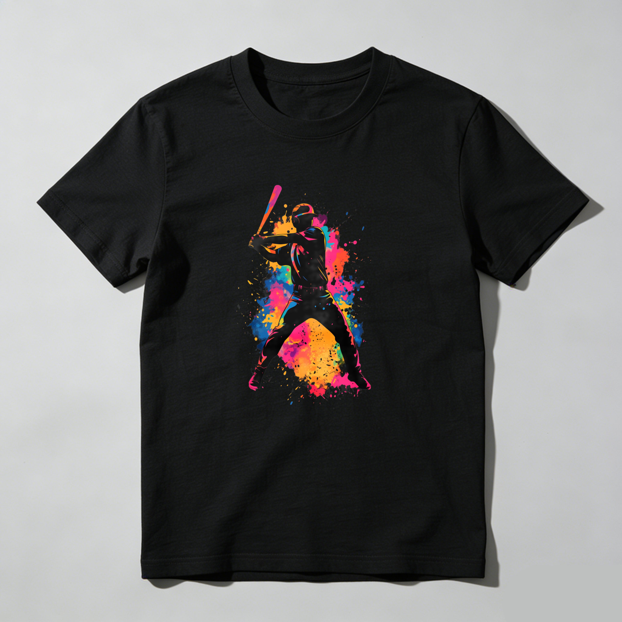 Dorawear™ Colorful Baseball Player Silhouette Art Design  T Shirt-Dorawear