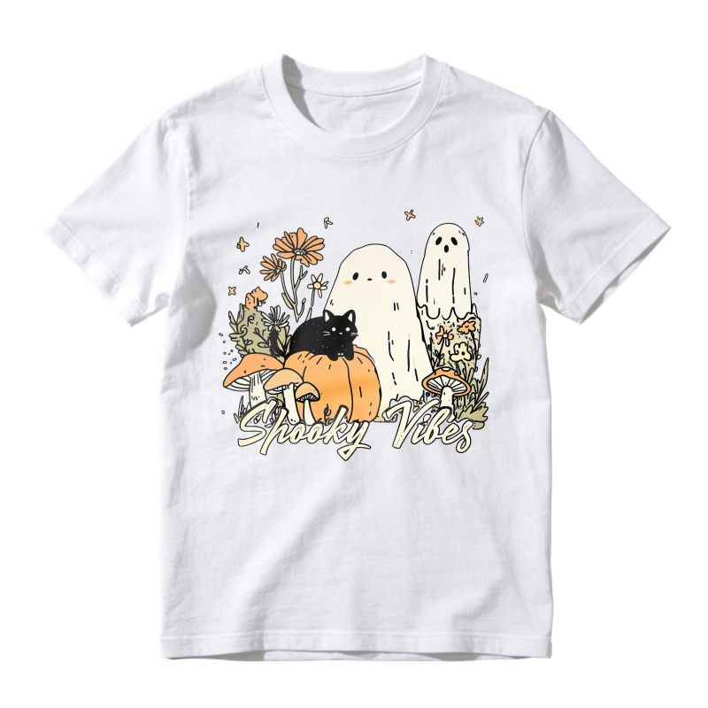Cute Ghosts Black Cat Pumpkin Spooky Vibes, Unisex Classic T-shirt