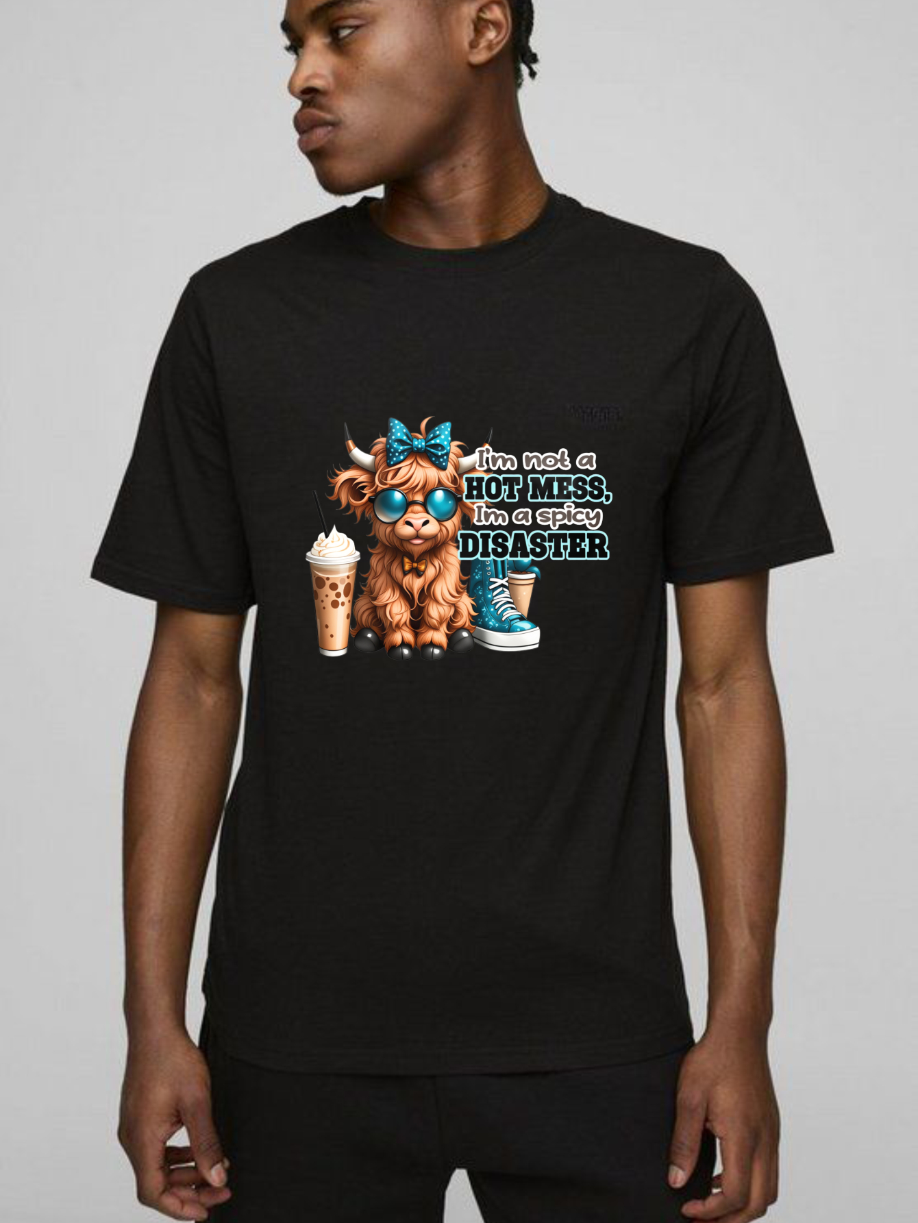 Dorawear™ Cute Cow With Sunglasses And Coffee T Shirt 100% cotton