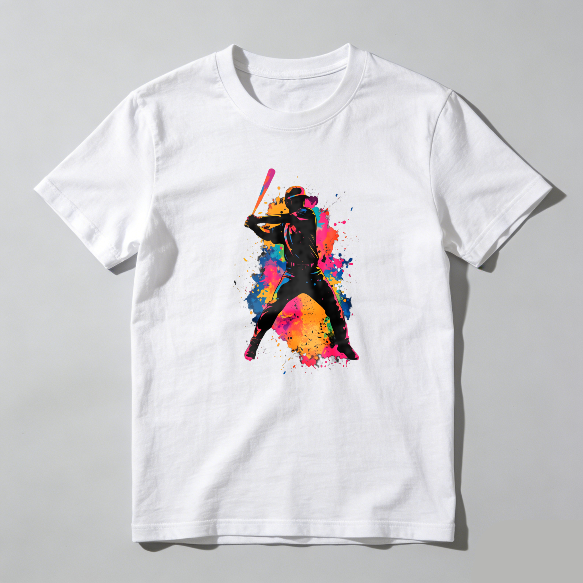 Dorawear™ Colorful Baseball Player Silhouette Art Design  T Shirt-Dorawear