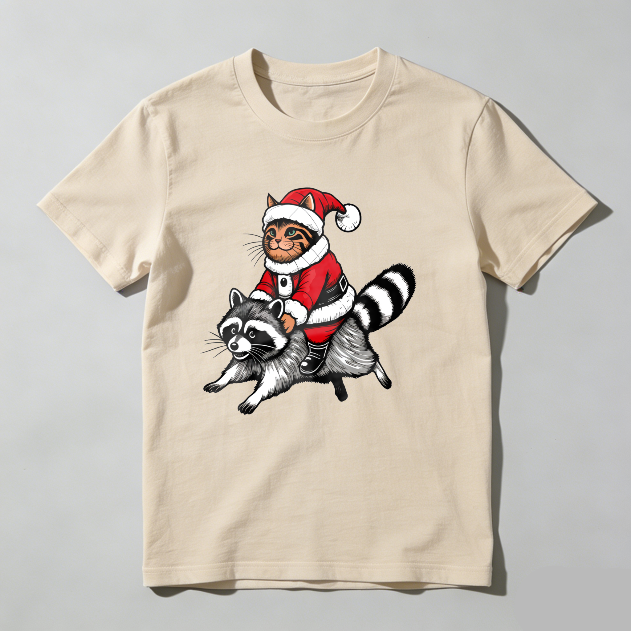 Dorawear™ Cat In Santa Suit Riding Raccoon T Shirt