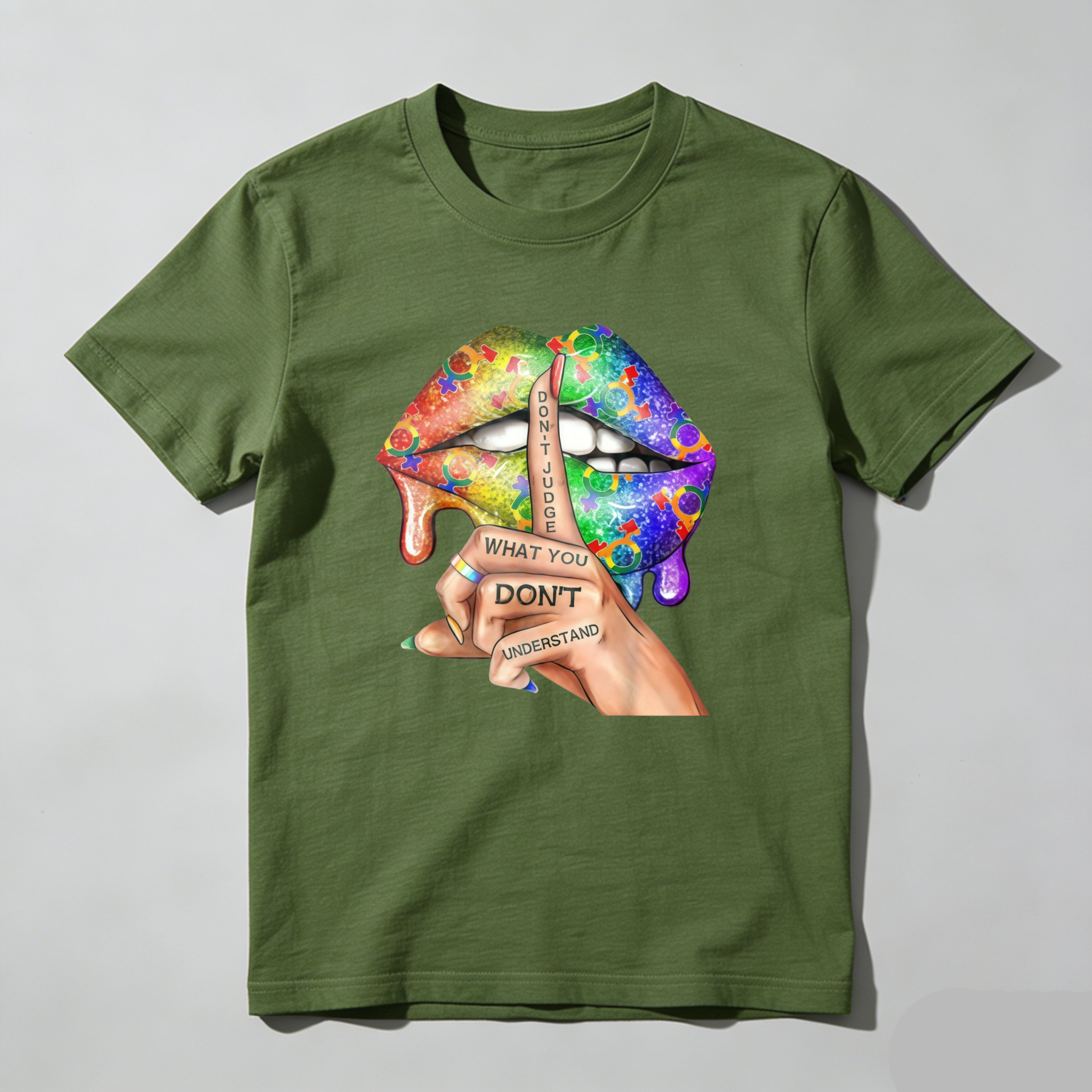 Dorawear™  Colorful Lips With Text And Hand T Shirt