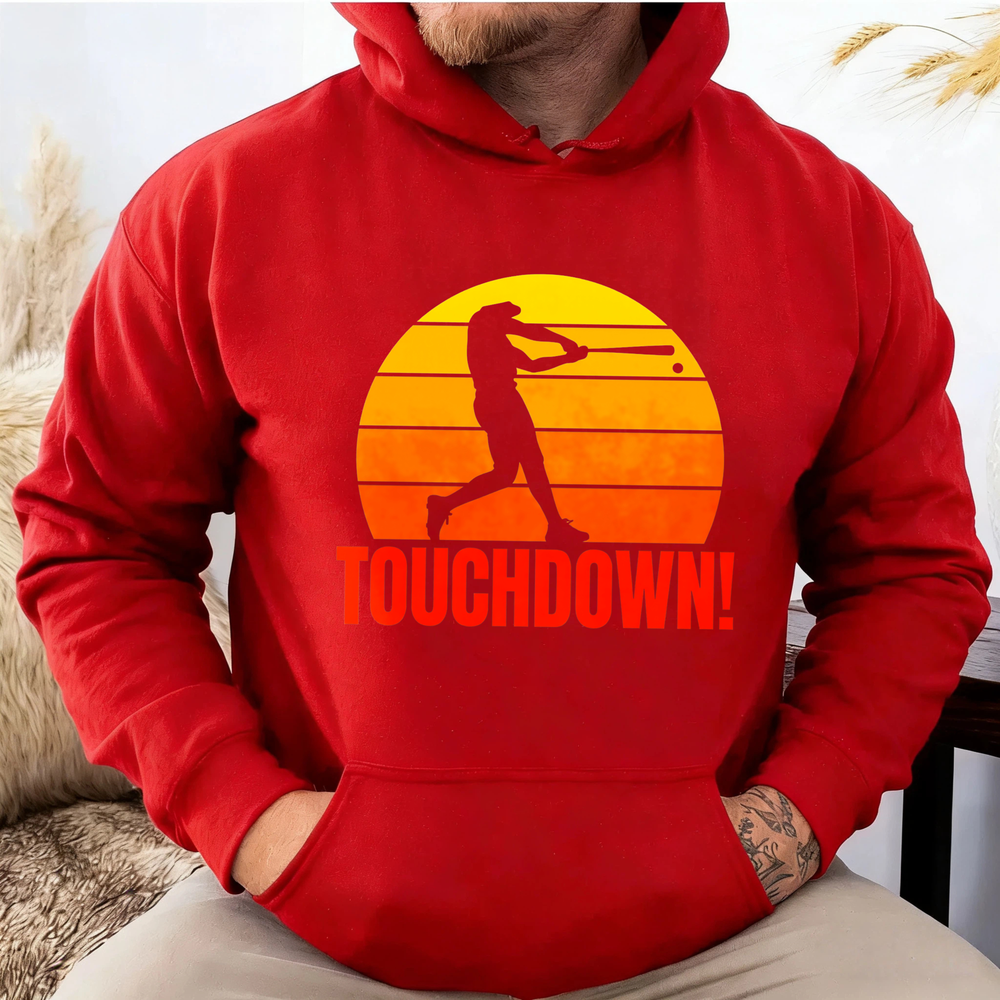 Dorawear™ Touchdown Baseball Player Sunset Hoodie Sport Inspired Graphic Sweatshirt Men Women Unisex Casual Wear-Dorawear