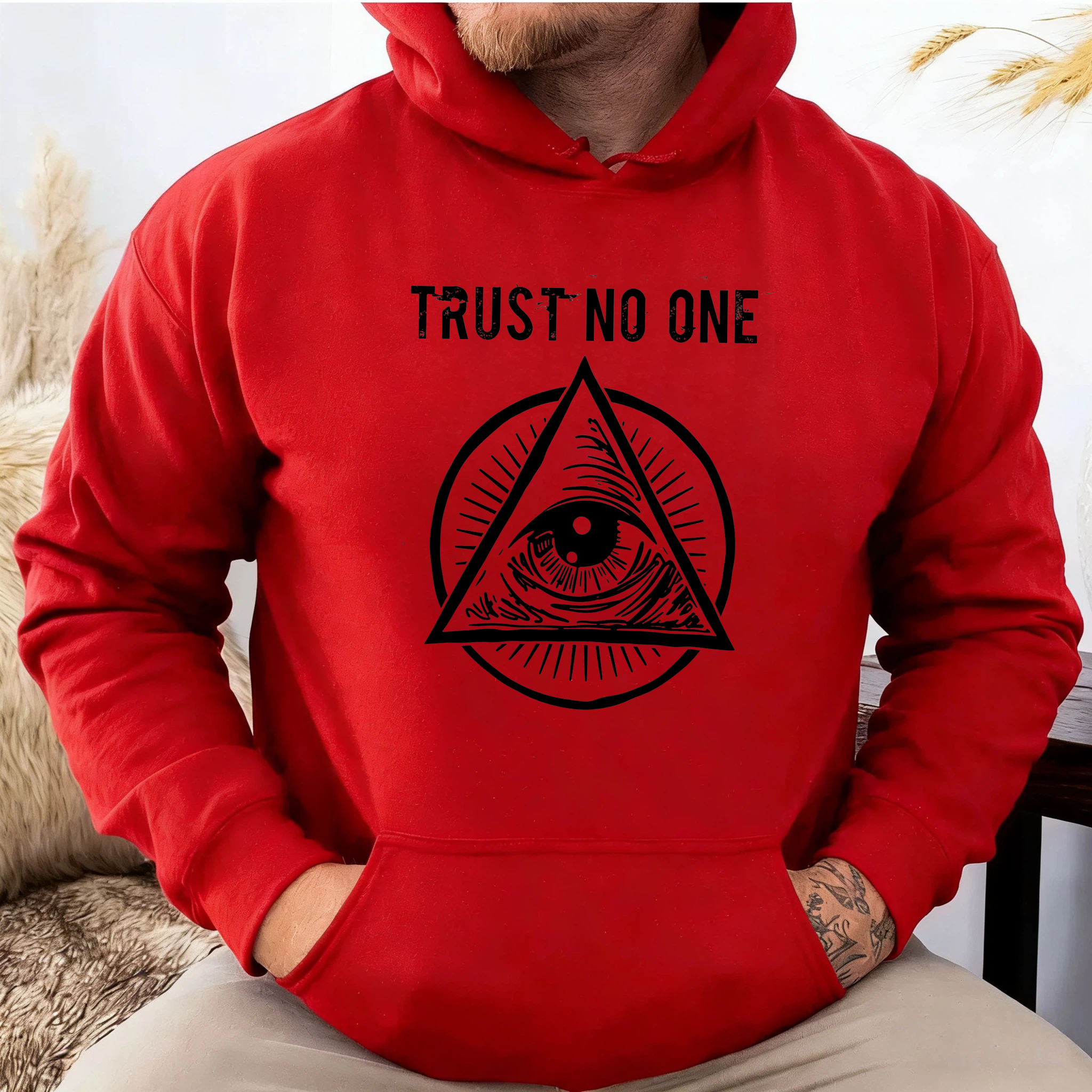 Dorawear™ Trust No One All Seeing Eye Hoodie Black Sweatshirt With Eye Symbol Conspiracy Theory Graphic Pullover For Men Women Unisex Streetwear Fashion Top-Dorawear