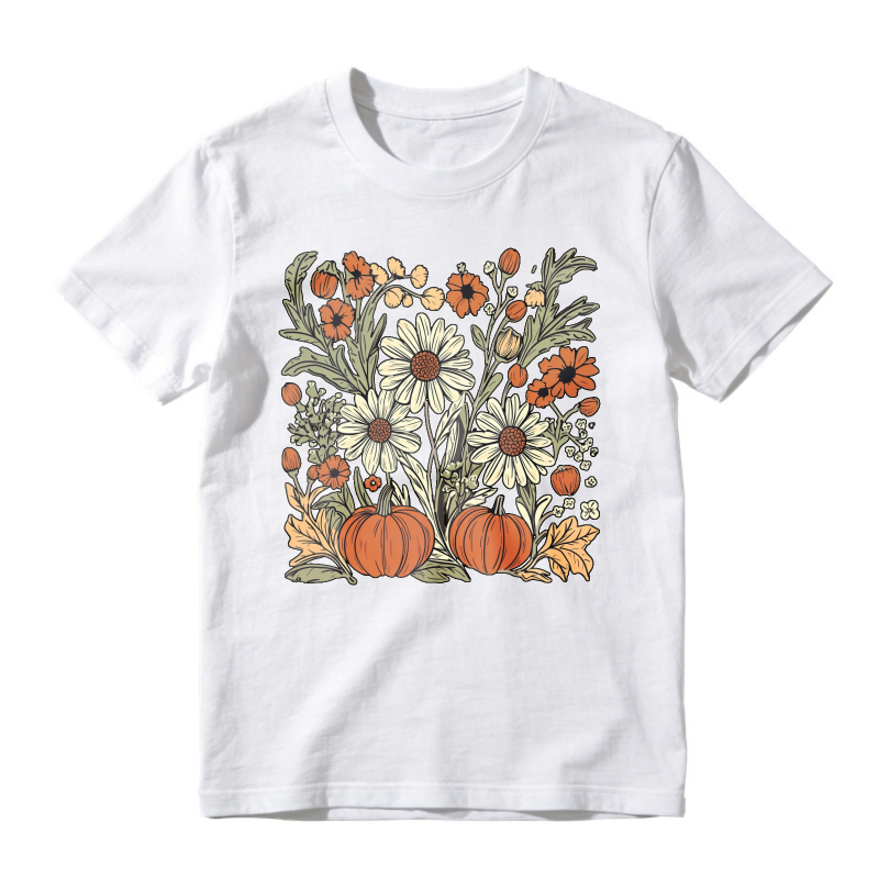Autumn Pumpkin And Floral Bouquet, Unisex Classic T-shirt