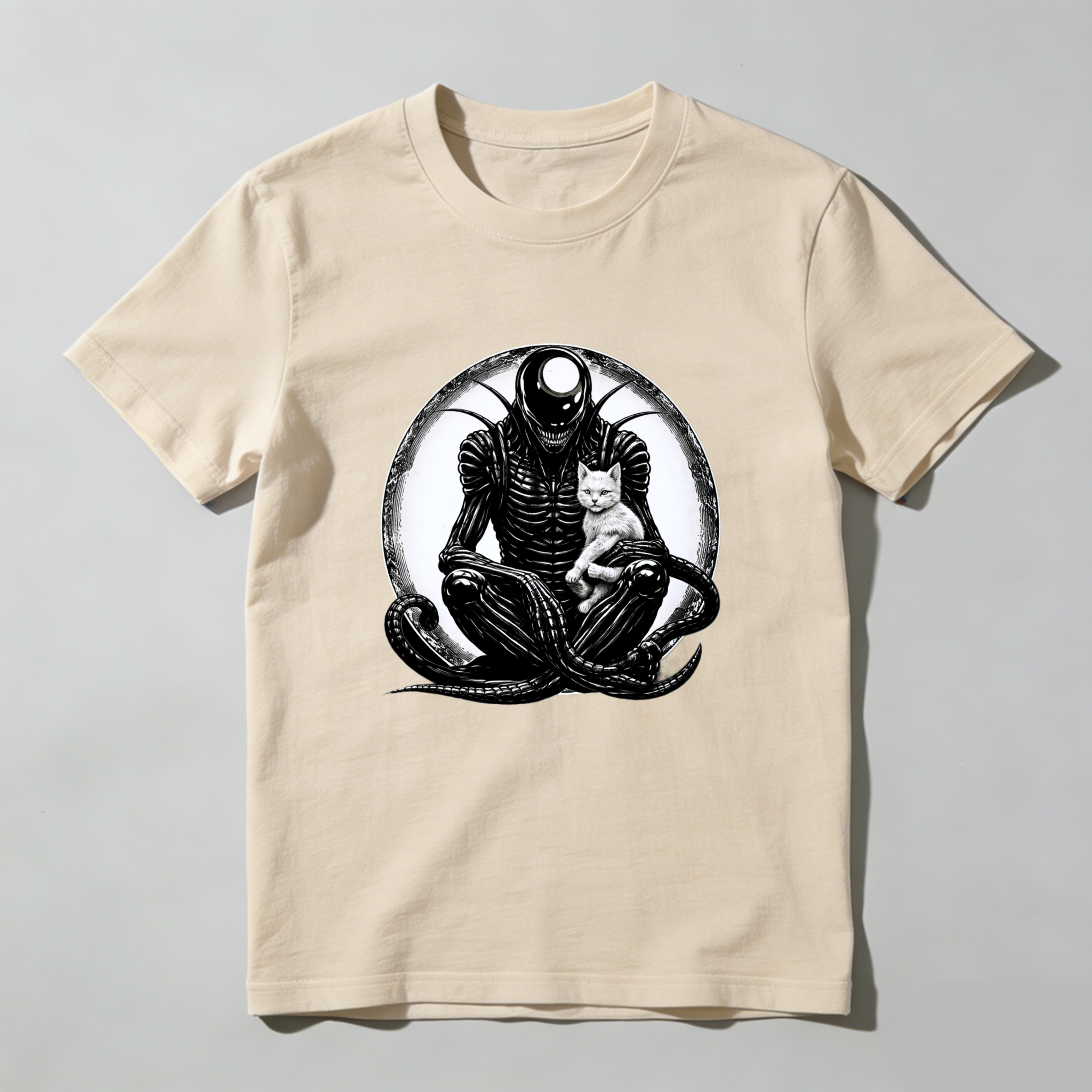 Dorawear™ Alien Cat Meditation Pure Cotton Short Sleeve T Shirt-Dorawear