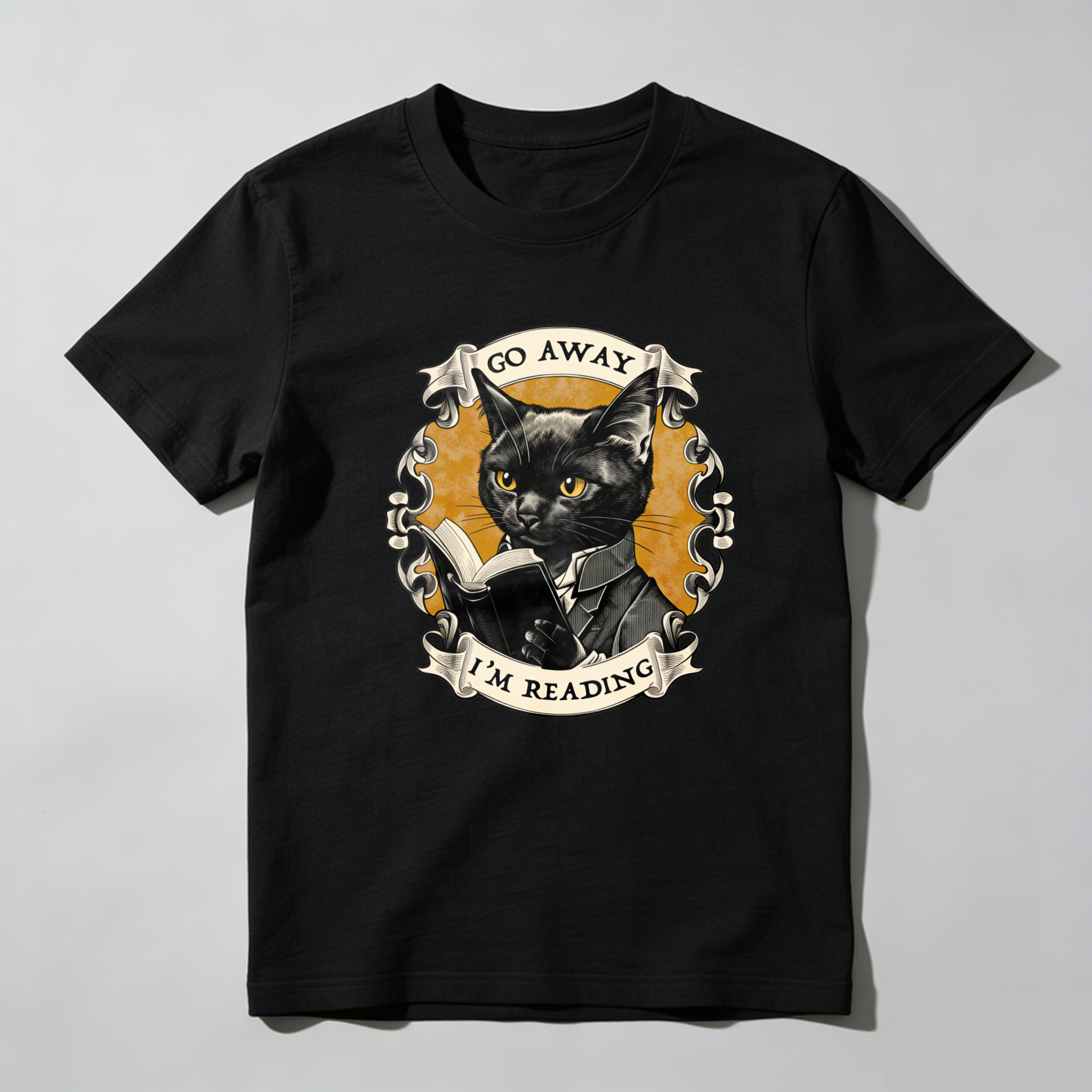 Dorawear Cat Reading Book With Text Go Away I'm Reading T Shirt