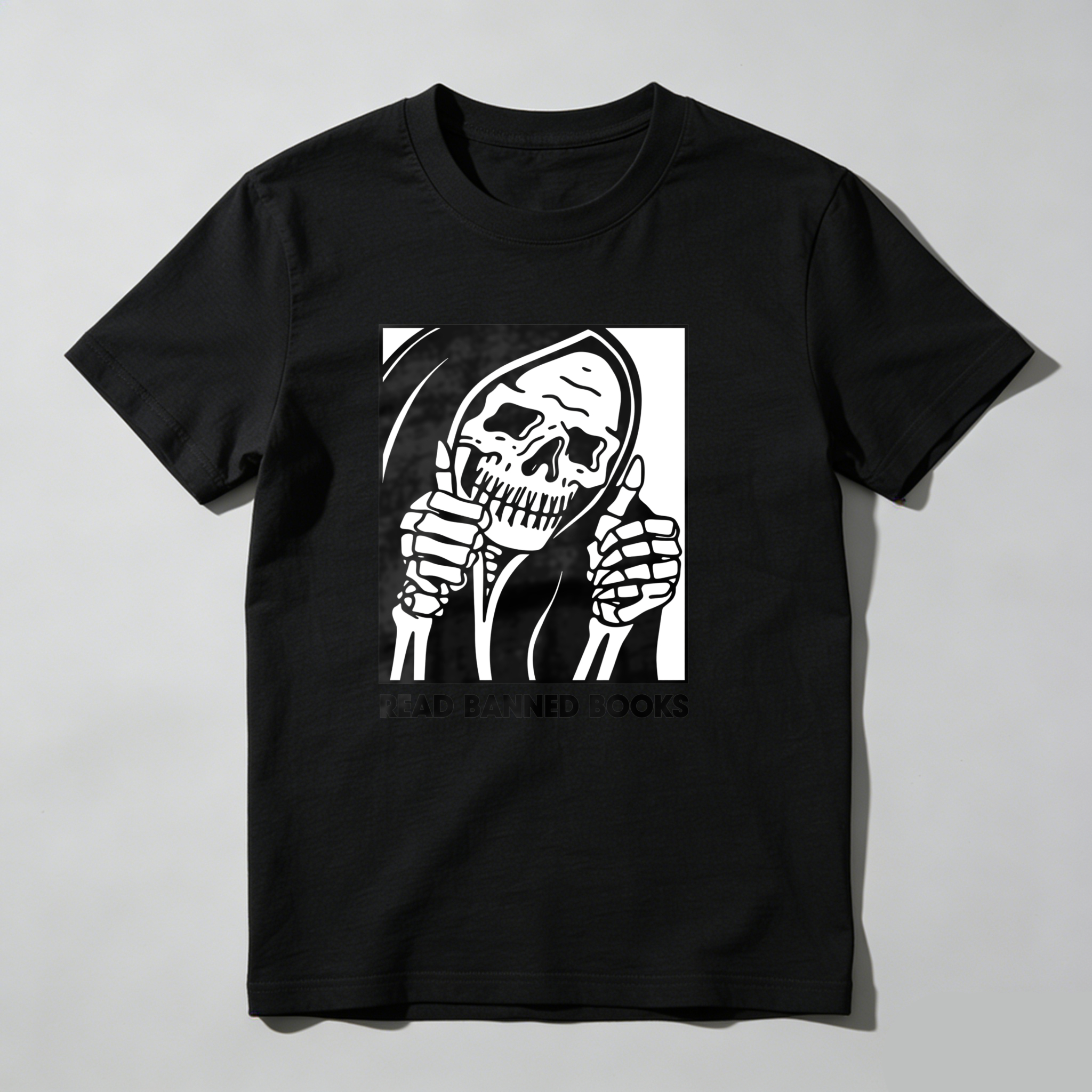 Dorawear™ Skull Holding Mirror With Text Below T Shirt