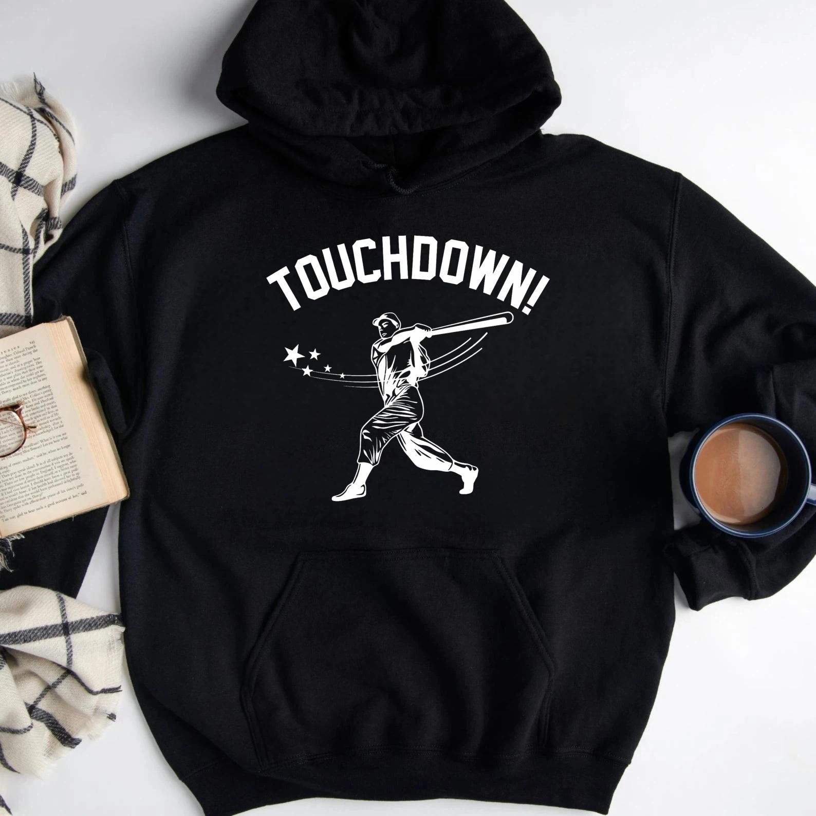 Dorawear™ Touchdown Football Player Hoodie Black Sweatshirt With Graphic Design For Sports Fans