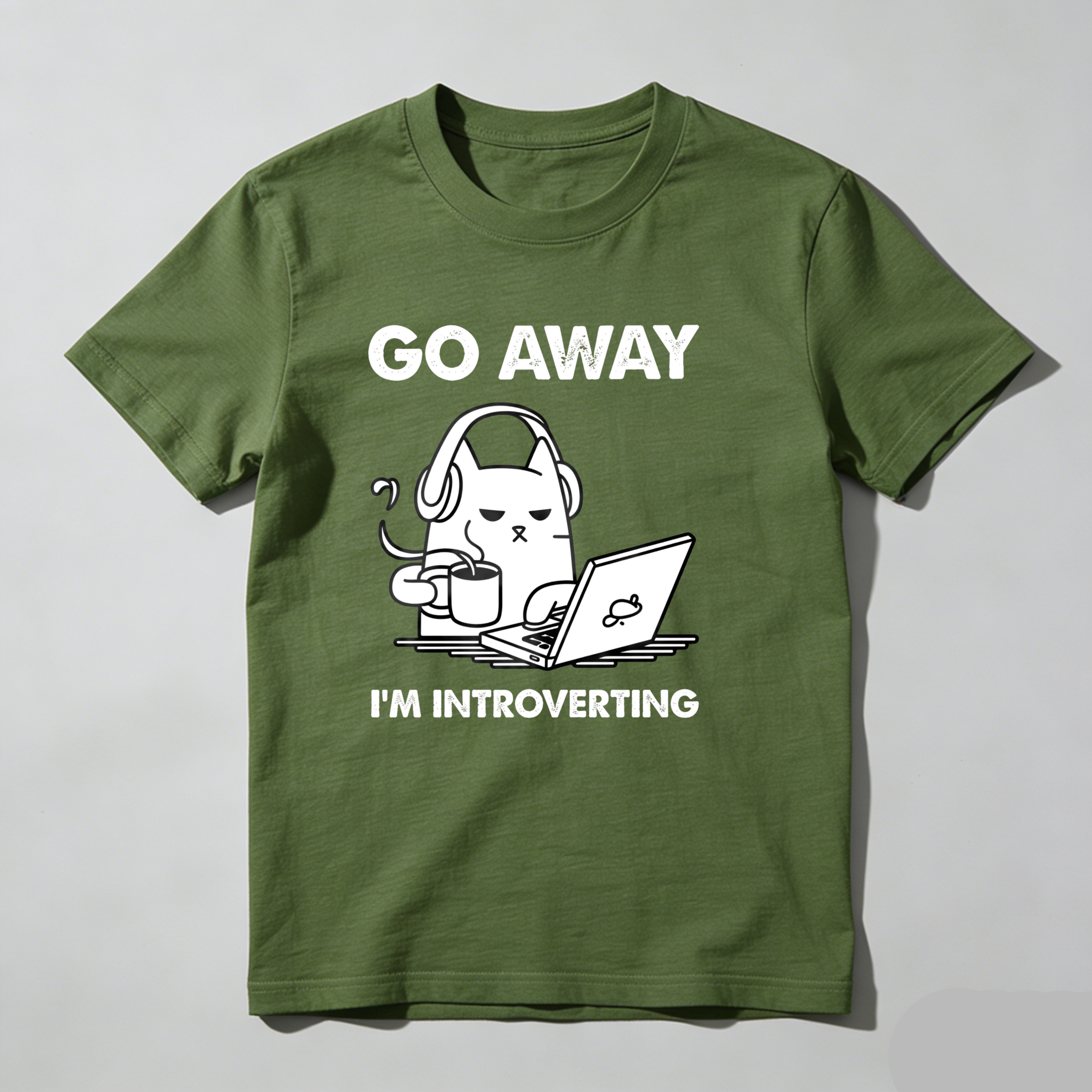 Dorawear™ Go Away I'm Introverting Cat With Laptop T Shirt