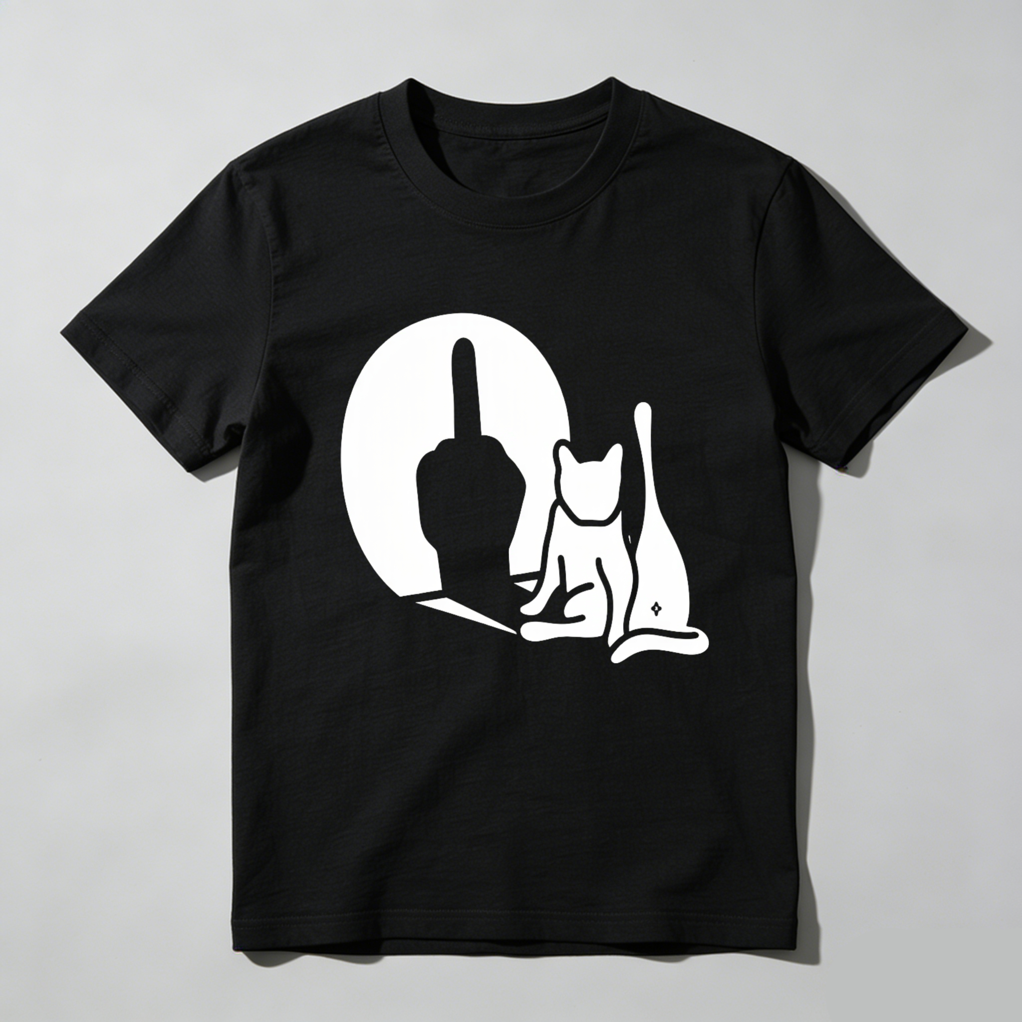 Cat Silhouette Hand Gesture Moon Background tshirt 100% cotton