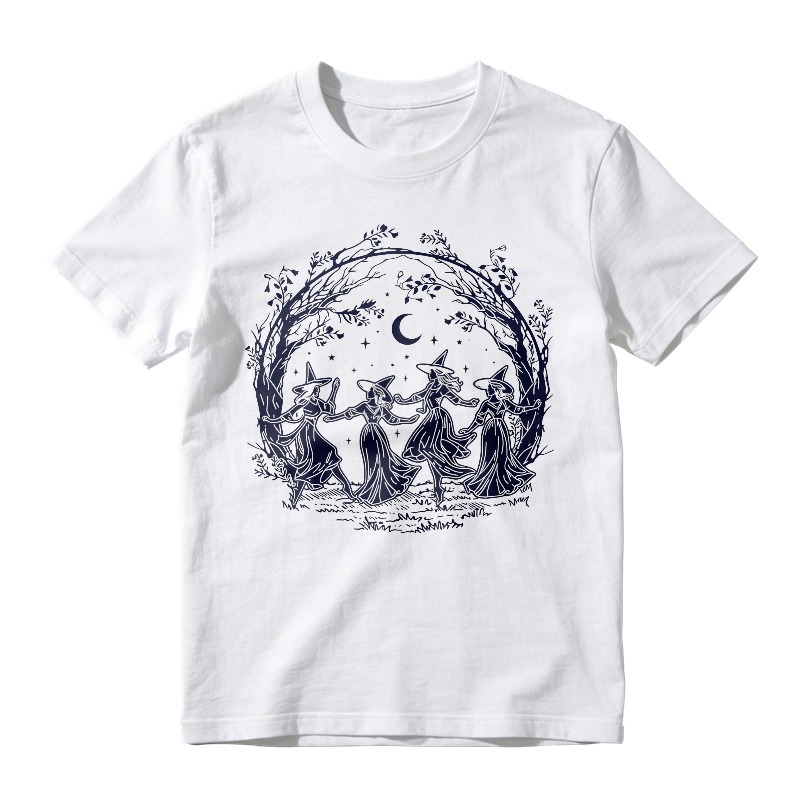 Witches Dancing Under Moon And Stars Circle Design, Unisex Classic T-shirt