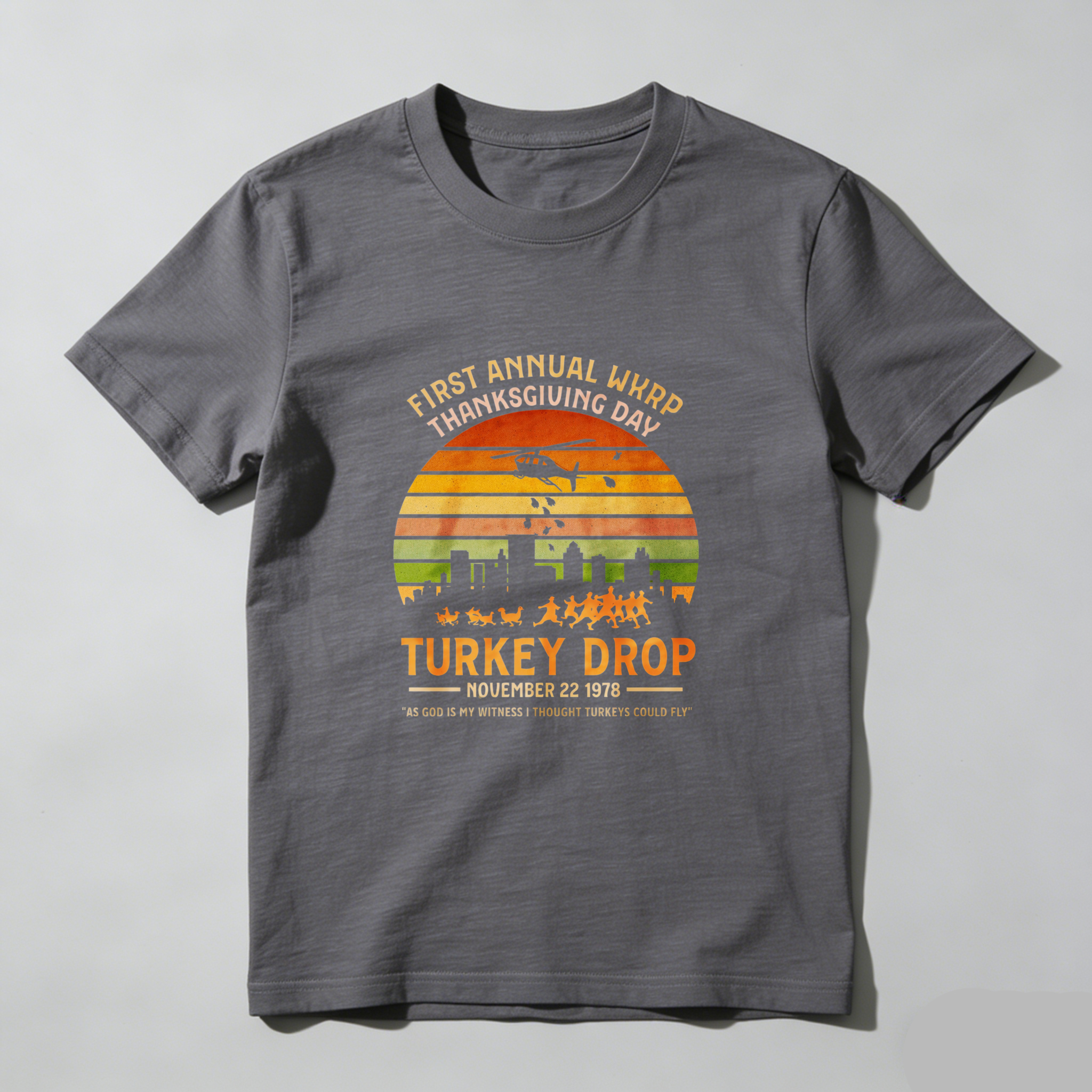 Dorawear™ First Annual Wkrp Thanksgiving Day Turkey Drop November 22 1978 Pure Cotton Short Sleeve T Shirt-Dorawear