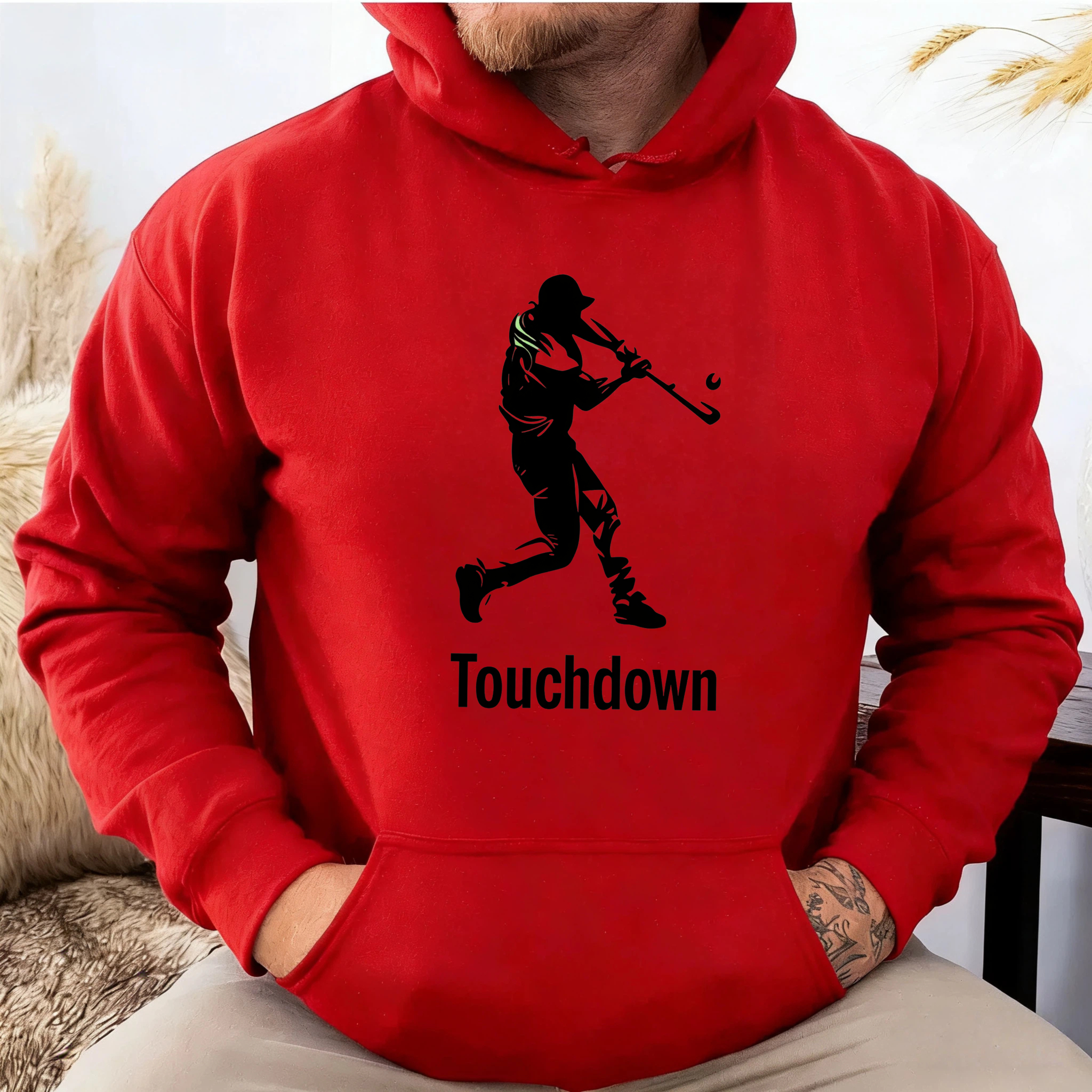 Dorawear™ Touchdown Football Player Hoodie Black Sweatshirt With Graphic Design For Sports Fans And Casual Wear-Dorawear