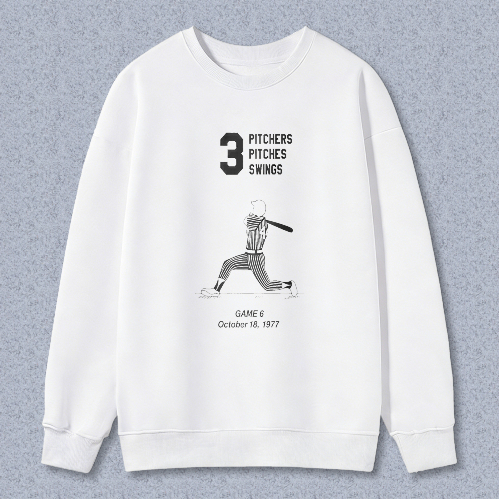 Dorawear™ Baseball Pitcher Graphic With Number Three And Text Pitchers Pitches Swings Game 6 October 18 1977 Unisex Classic Sweatshirt-Dorawear