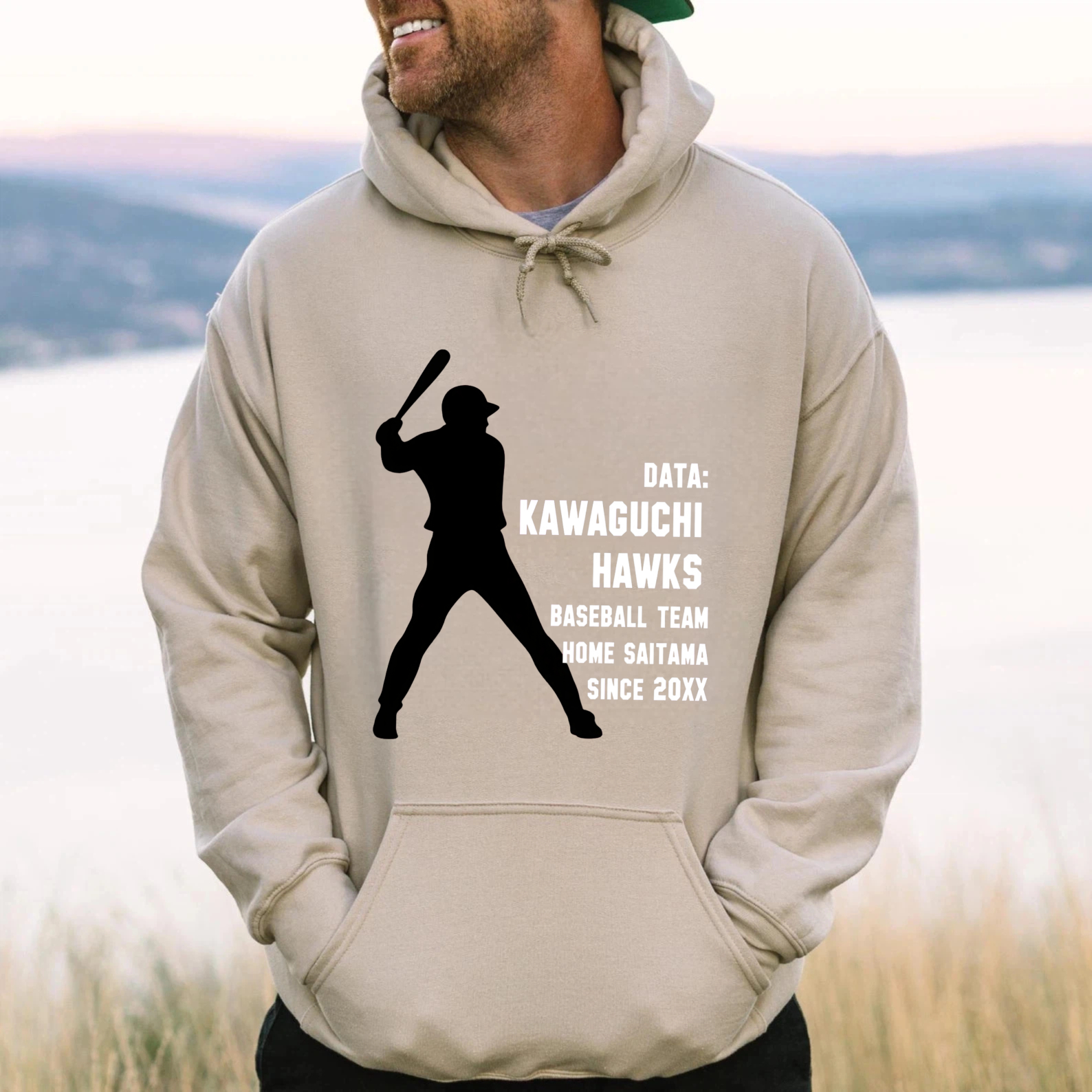 Dorawear™ Kawaguchi Hawks Baseball Team Hoodie Black With White Batting Silhouette And Team Text Since 20XX Design For Fans And Players-Dorawear