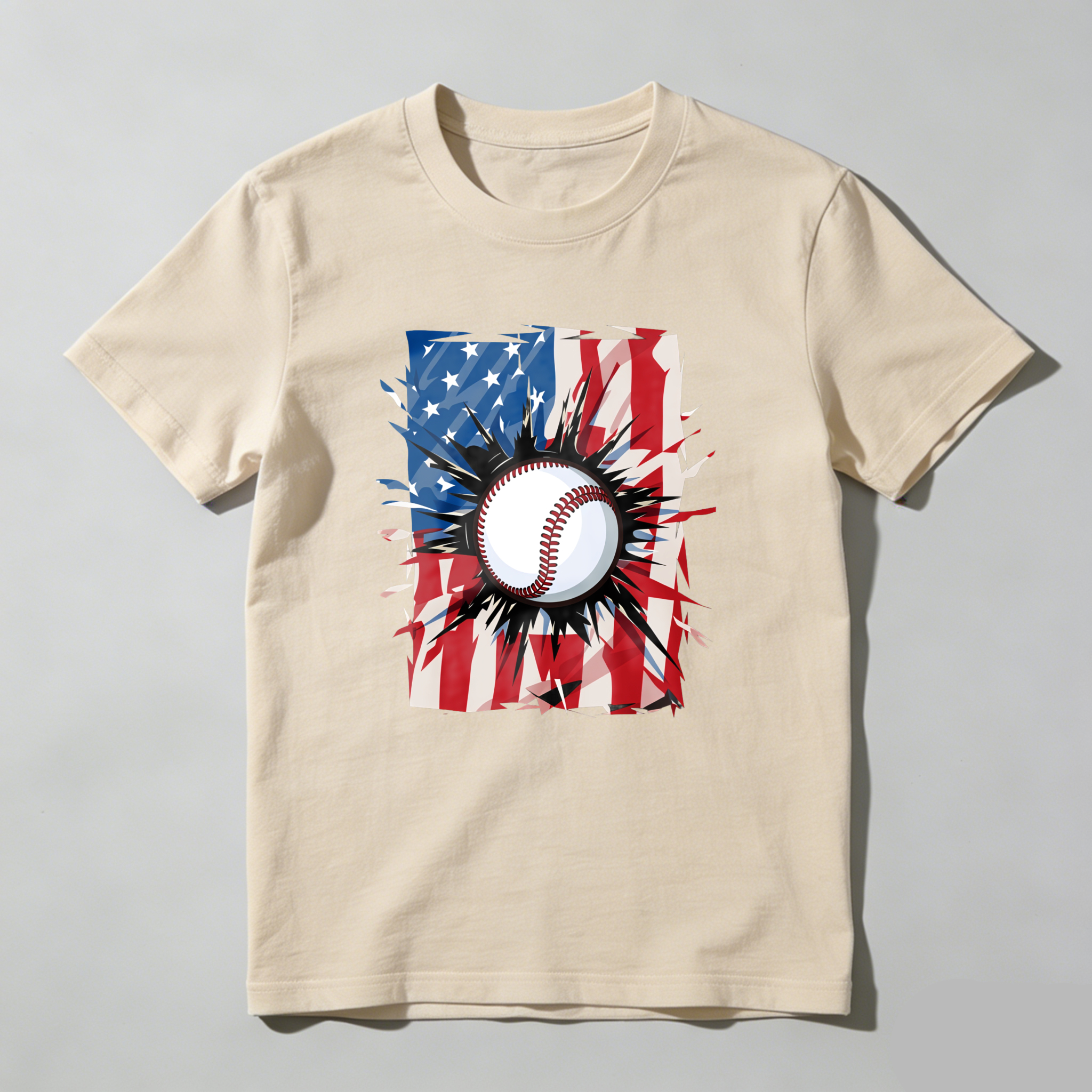Dorawear™ Baseball With American Flag Background  T Shirt-Dorawear