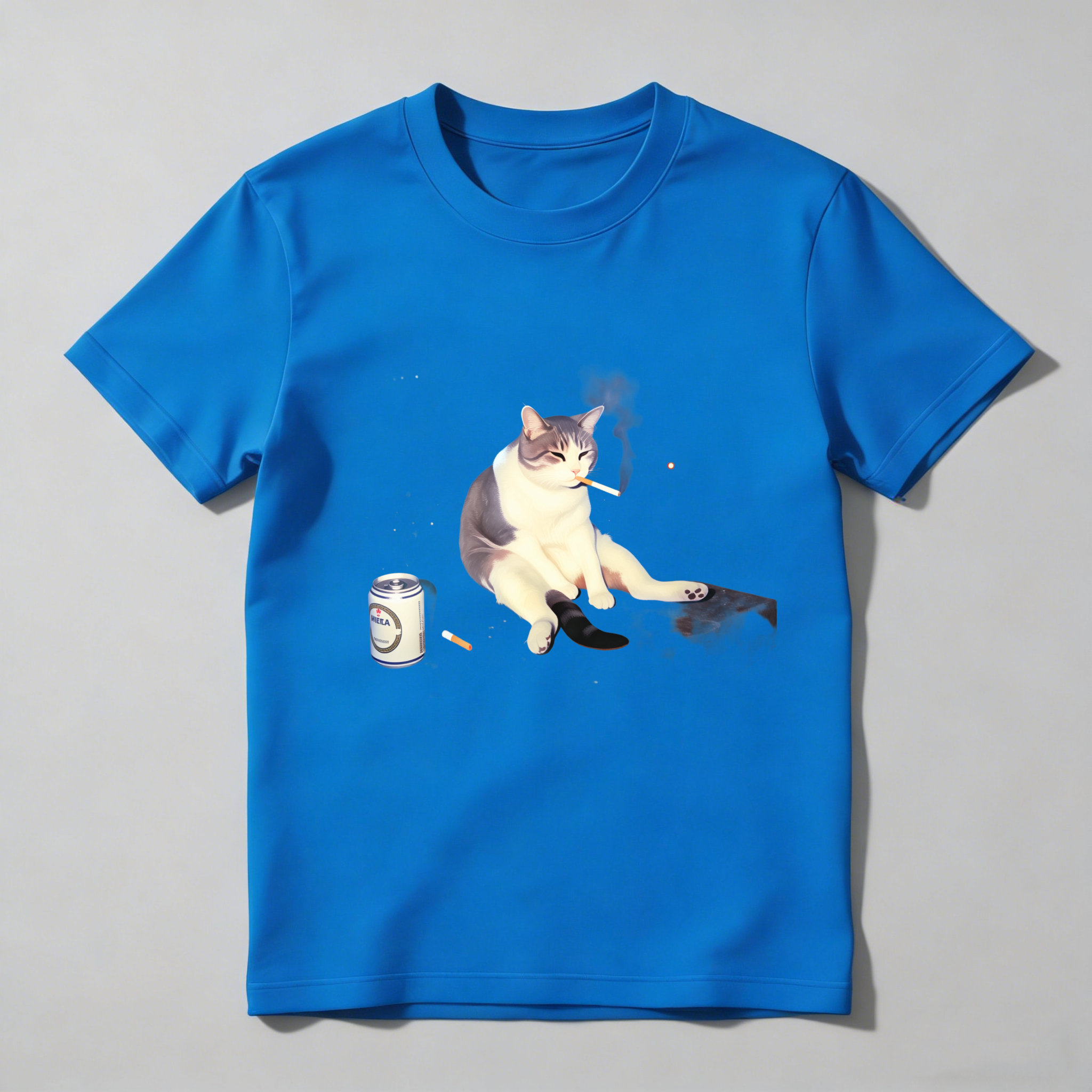 Dorawear™ Cat Smoking Cigarette With Beer Can T Shirt