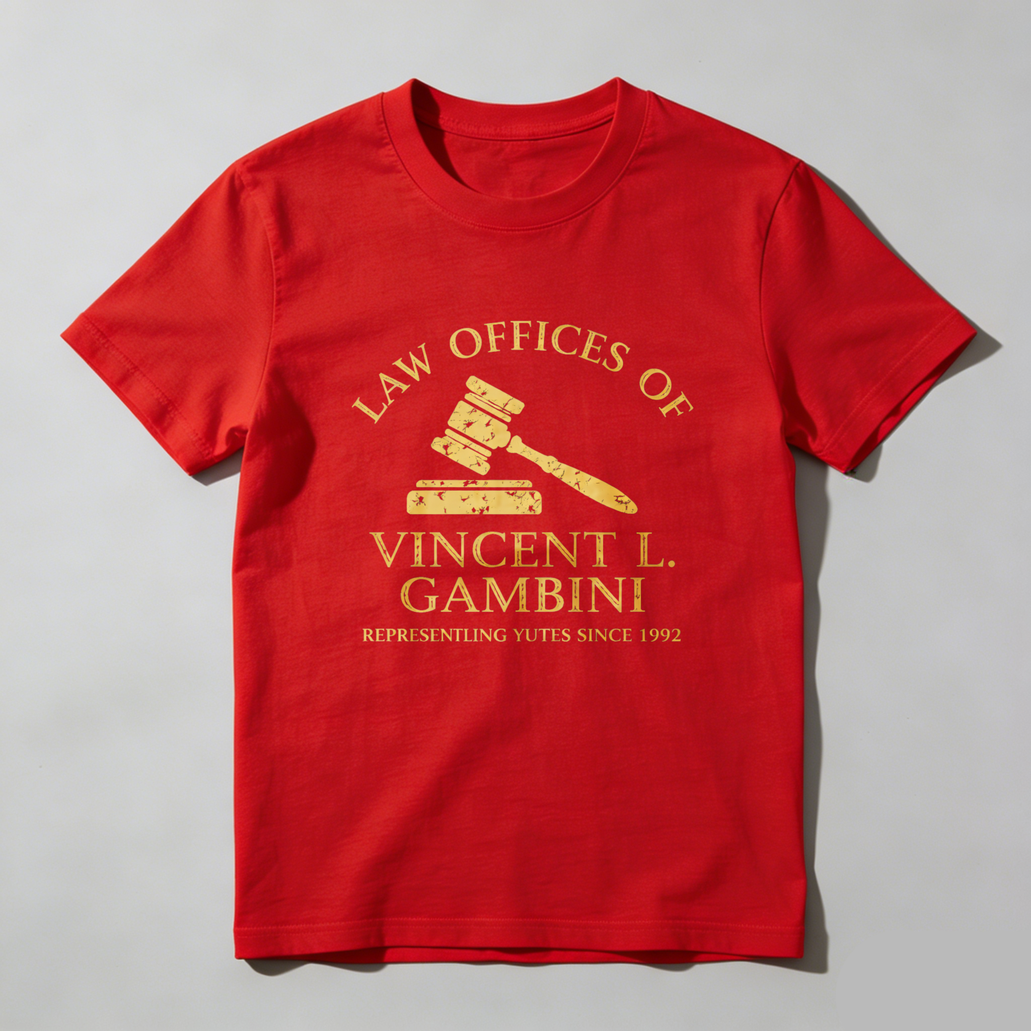 Dorawear™ Law Offices Of Vincent L Gambini Representing Yutes Since 1992 Pure Cotton Short Sleeve T Shirt-Dorawear