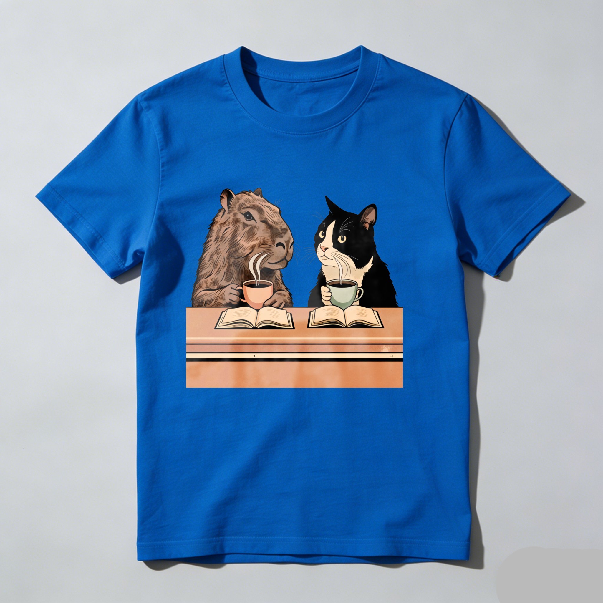 Dorawear™ Camel And Cat Reading Books With Tea T Shirt