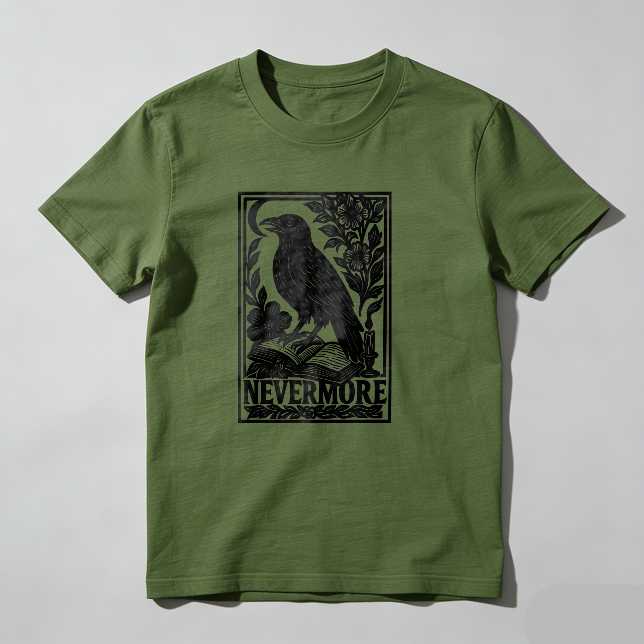 Dorawear™ Crow Perched On Book With Flowers And Moon Nevermore T Shirt