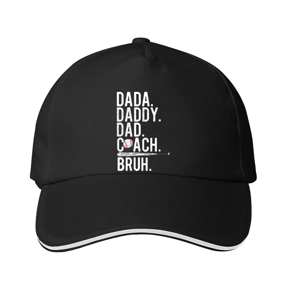 Dorawear™ Black Baseball Cap With Dada Daddy Dad Coach Bruh Text For Father And Coach Gifts