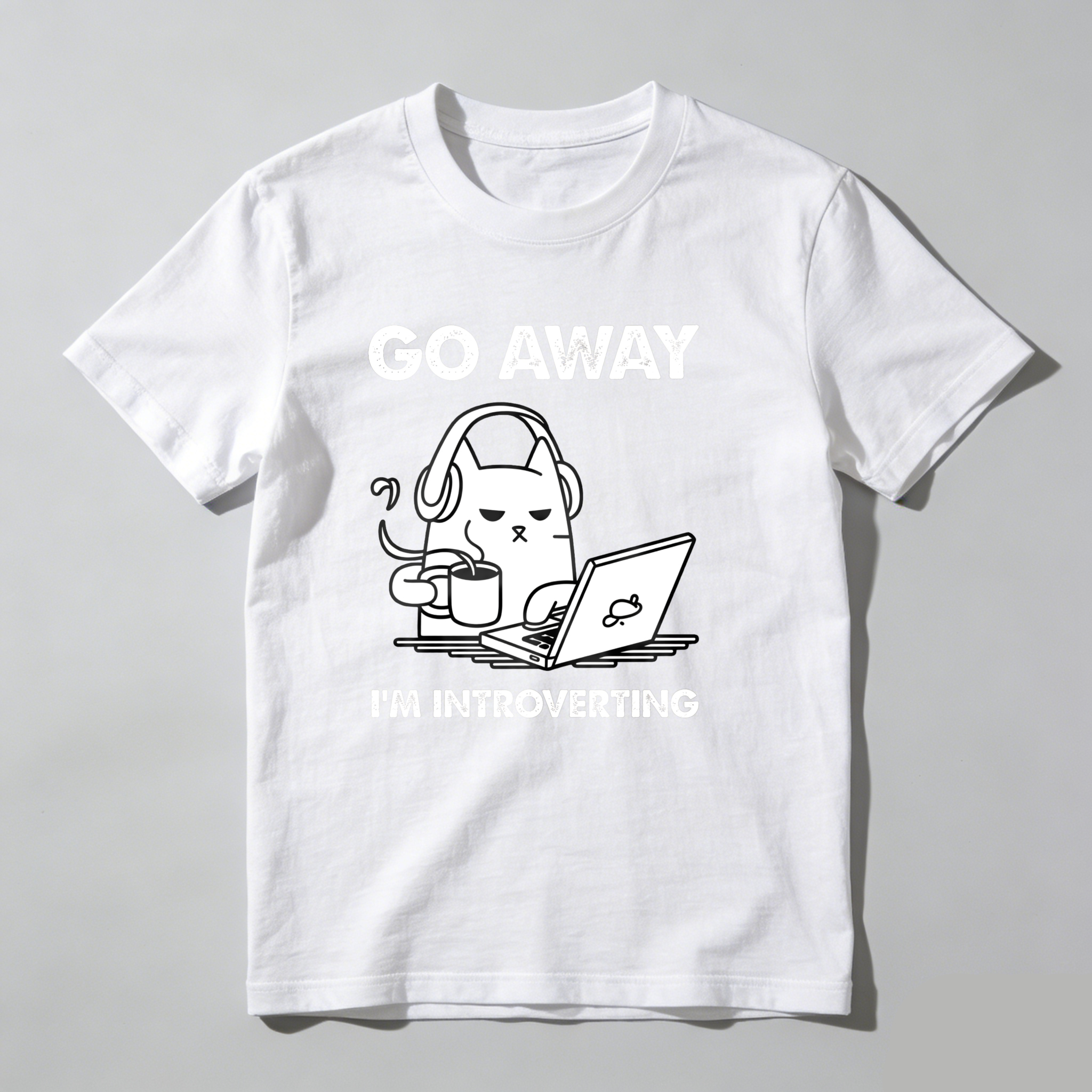 Dorawear™ Go Away I'm Introverting Cat With Laptop T Shirt
