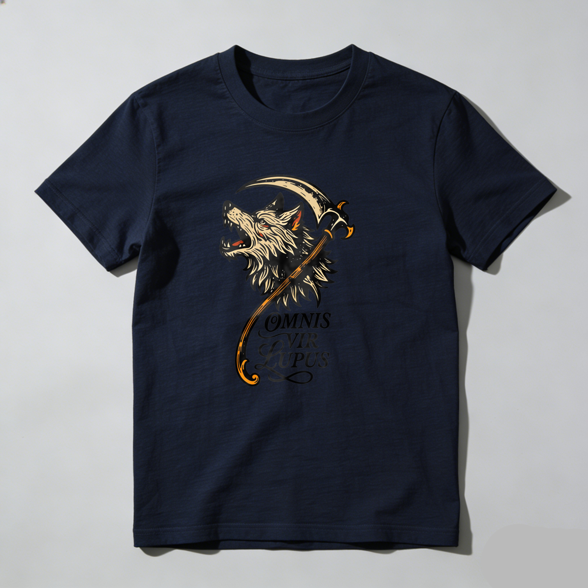 Dorawear Wolf With Scythe And Latin Text T Shirt
