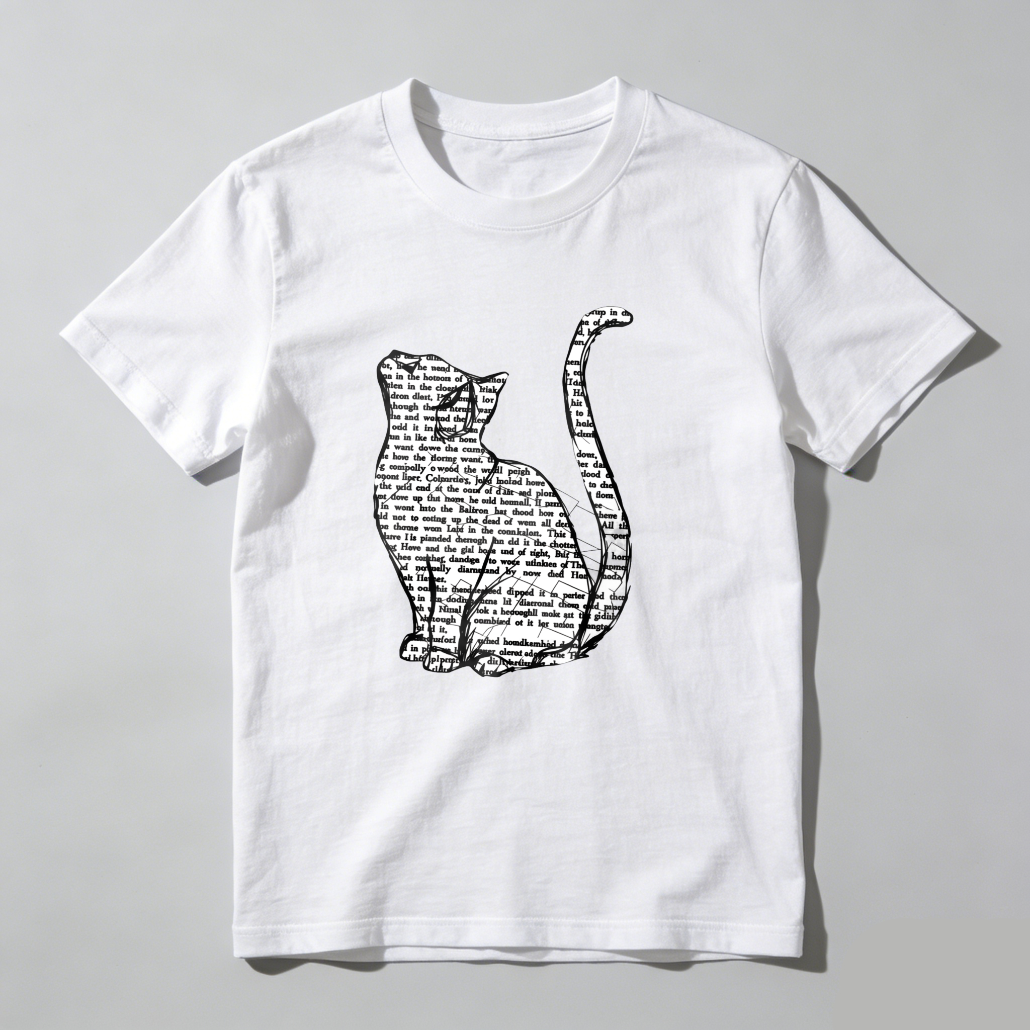 Dorawear™ Cat Silhouette Text Pattern Print Design T Shirt