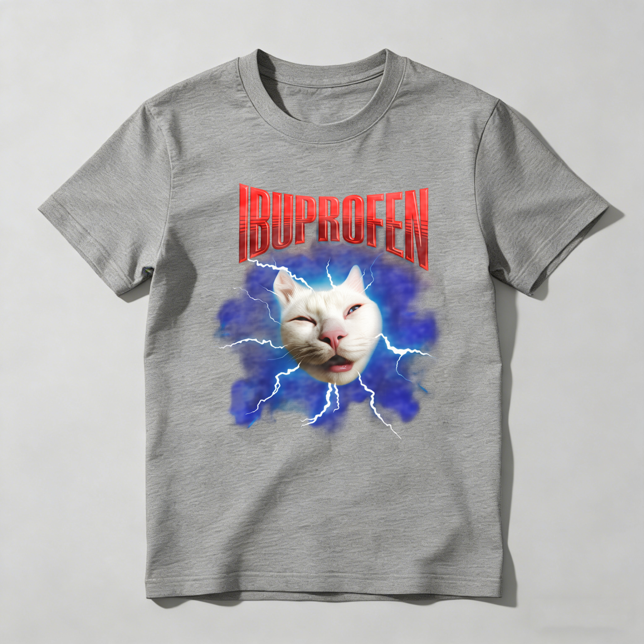 Dorawear™ Ibuprofen Cat Lightning Blue Background T Shirt