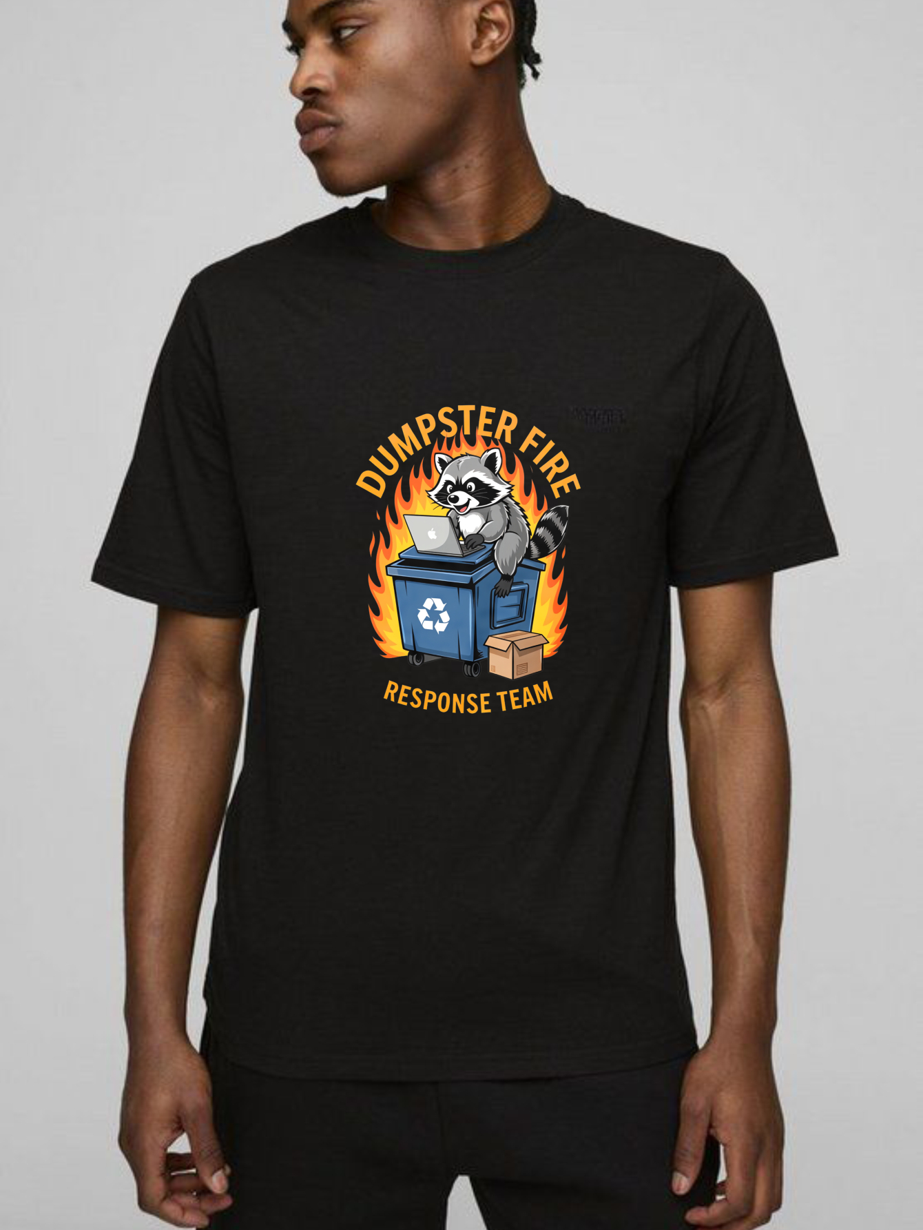 Dorawear™ Racoon On Dumpster With Laptop And Fire T Shirt