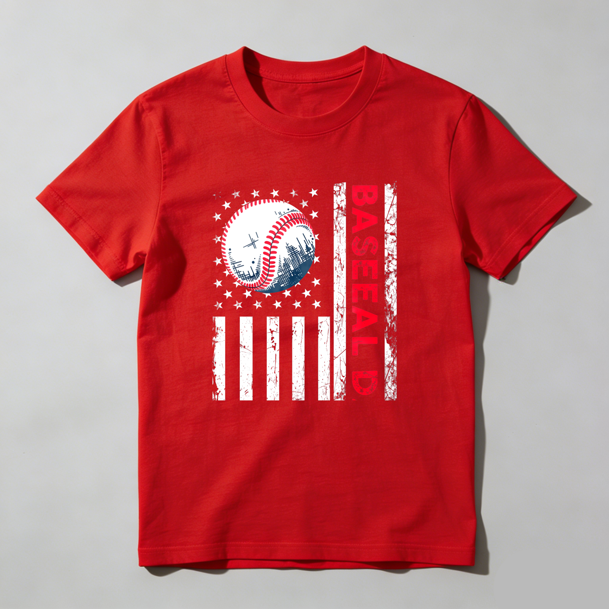 Dorawear™ Baseball Flag Design With Stars And Stripes  T Shirt-Dorawear