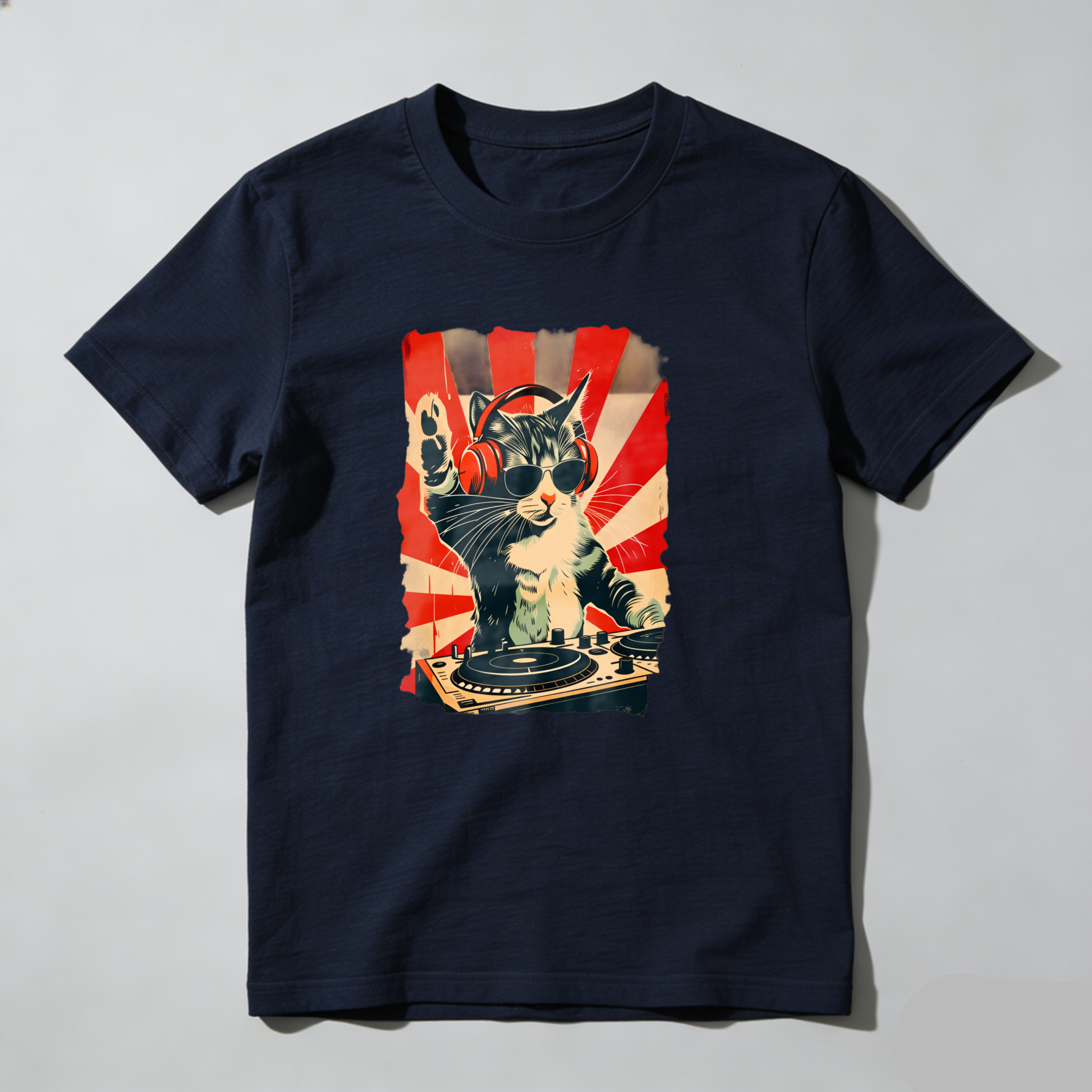 Dorawear™ Cat Wearing Headphones Mixing Music On Turntables T Shirt
