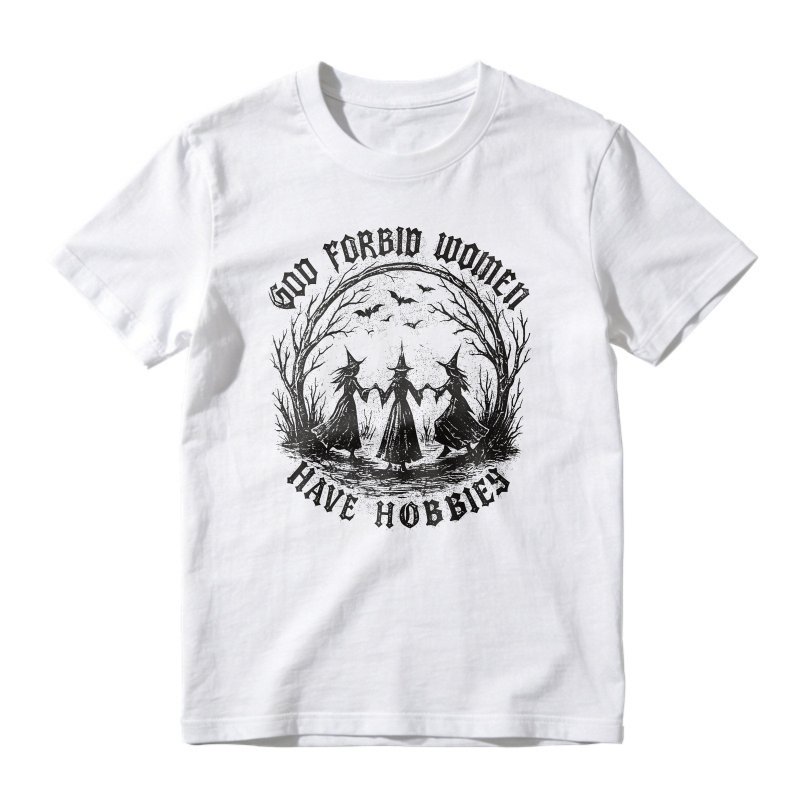 God Forbid Women Have Hobbies, Witches Under Moon With Bats And Trees Design, Unisex Classic T-shirt