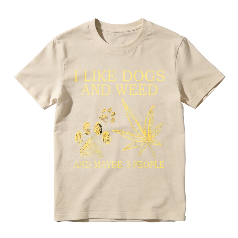 I Like Dogs And Weed And Maybe 3 People Paw Print And Leaf Design Unisex Classic T-shirt