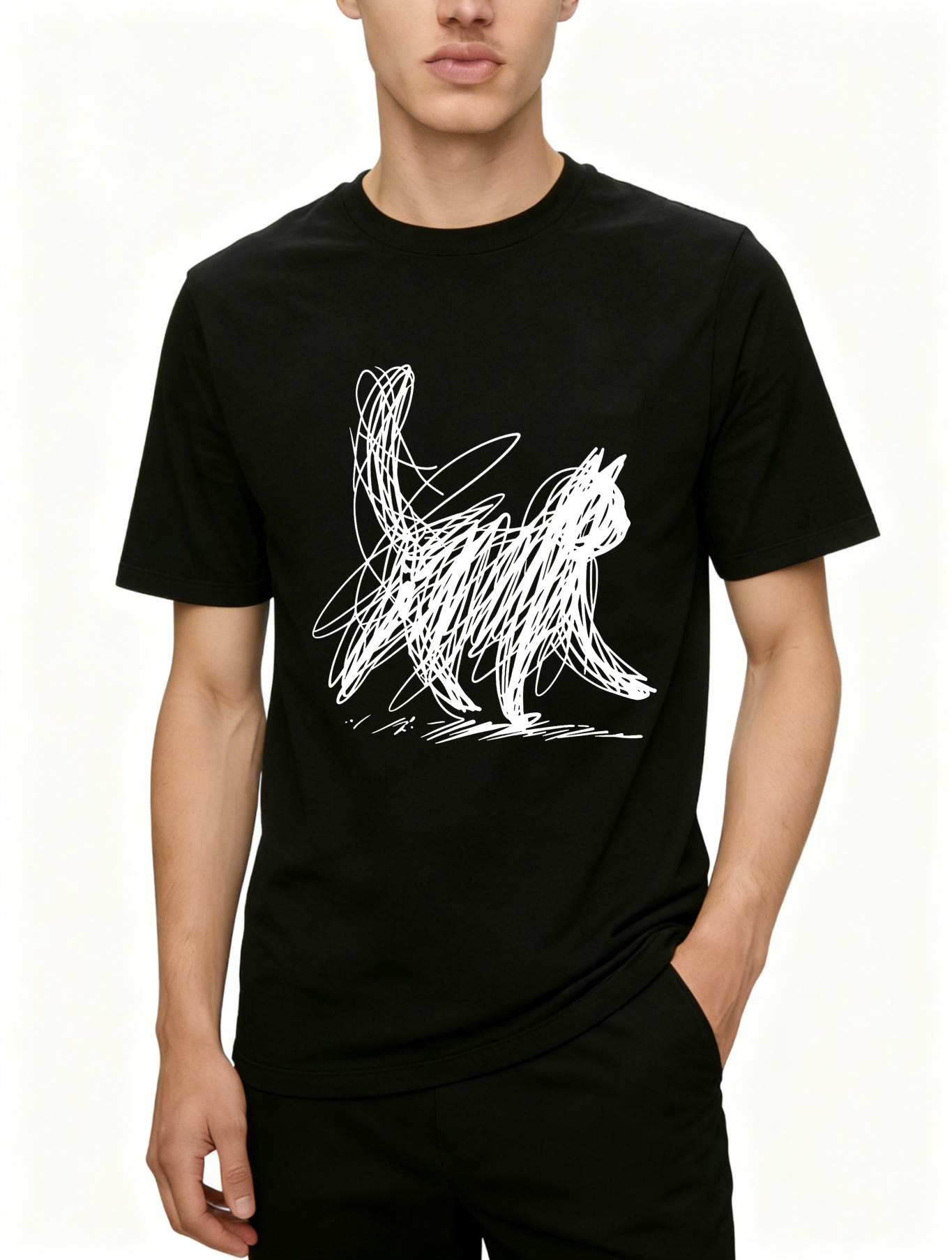 Dorawear™ Abstract Cat Sketch Art Design Print T Shirt