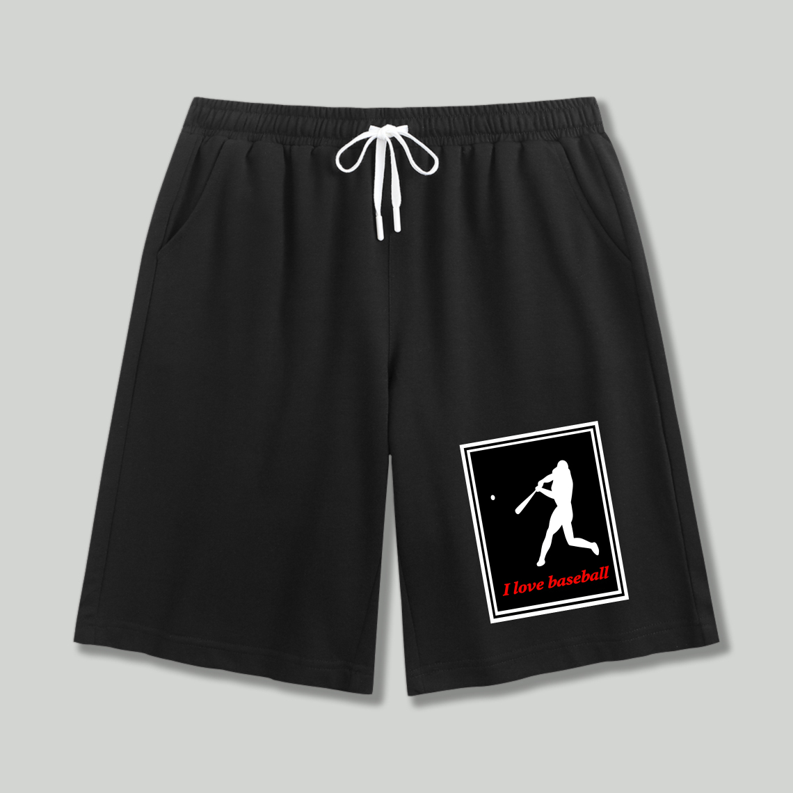 Dorawear™ Baseball Player Silhouette With I Love Baseball Text Shorts-Dorawear