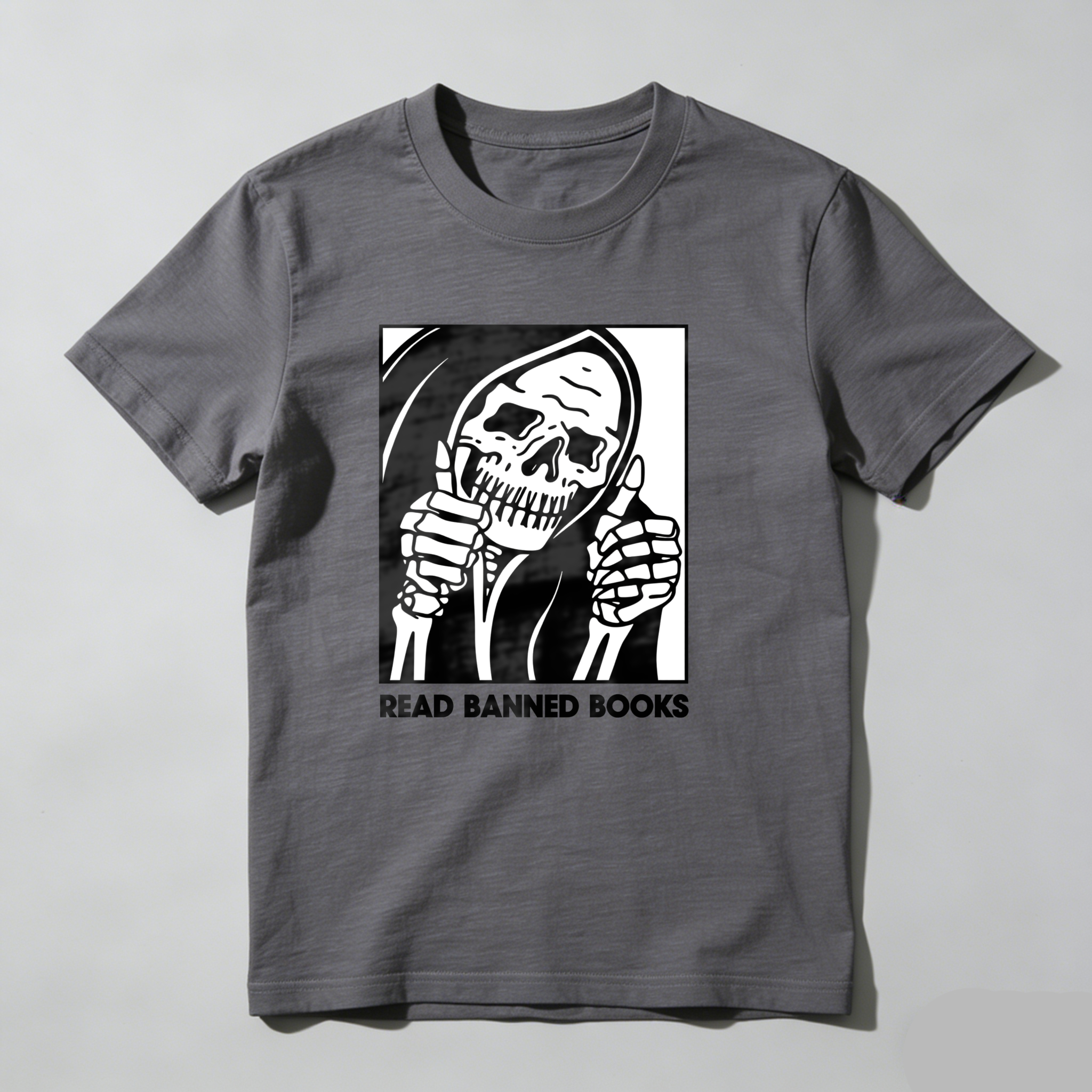 Dorawear™ Skull Holding Mirror With Text Below T Shirt